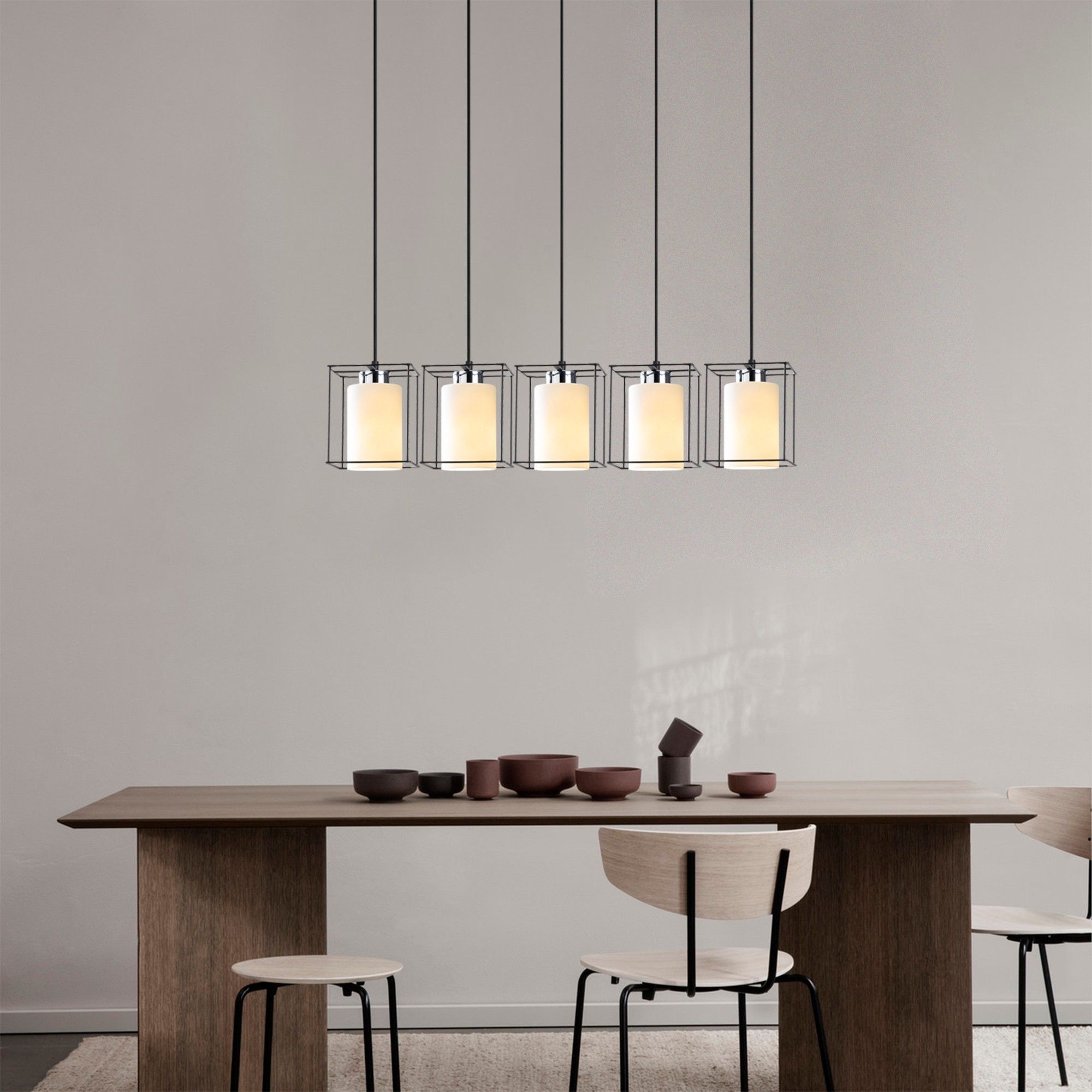 Lustre en fer noir brillant | Ø 85 cm H 113 cm | Hauteur réglable