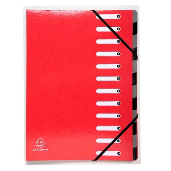 Trieur 12 compartiments avec élastiques Iderama - Rouge EXACOMPTA