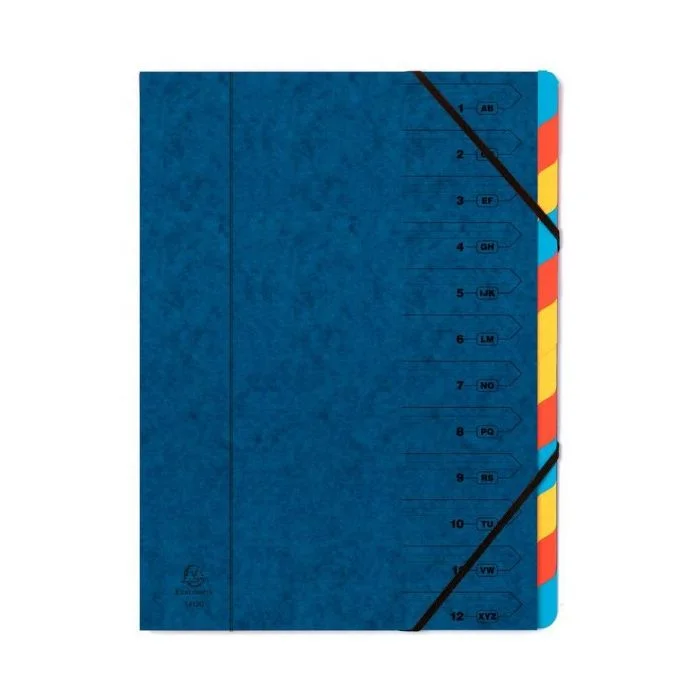 Trieur 12 compartiments avec élastiques dos agrafé - Bleu EXACOMPTA