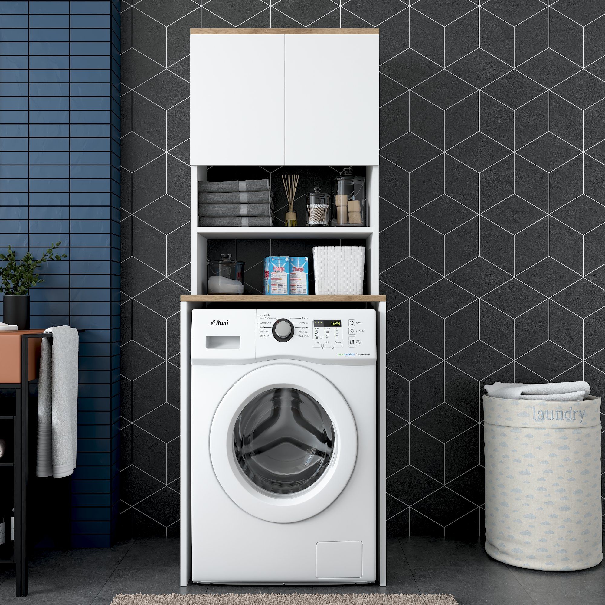 Wren Washing Machine Cabinet | 100% Melamine Coated Board | 18mm Thick | White Walnut