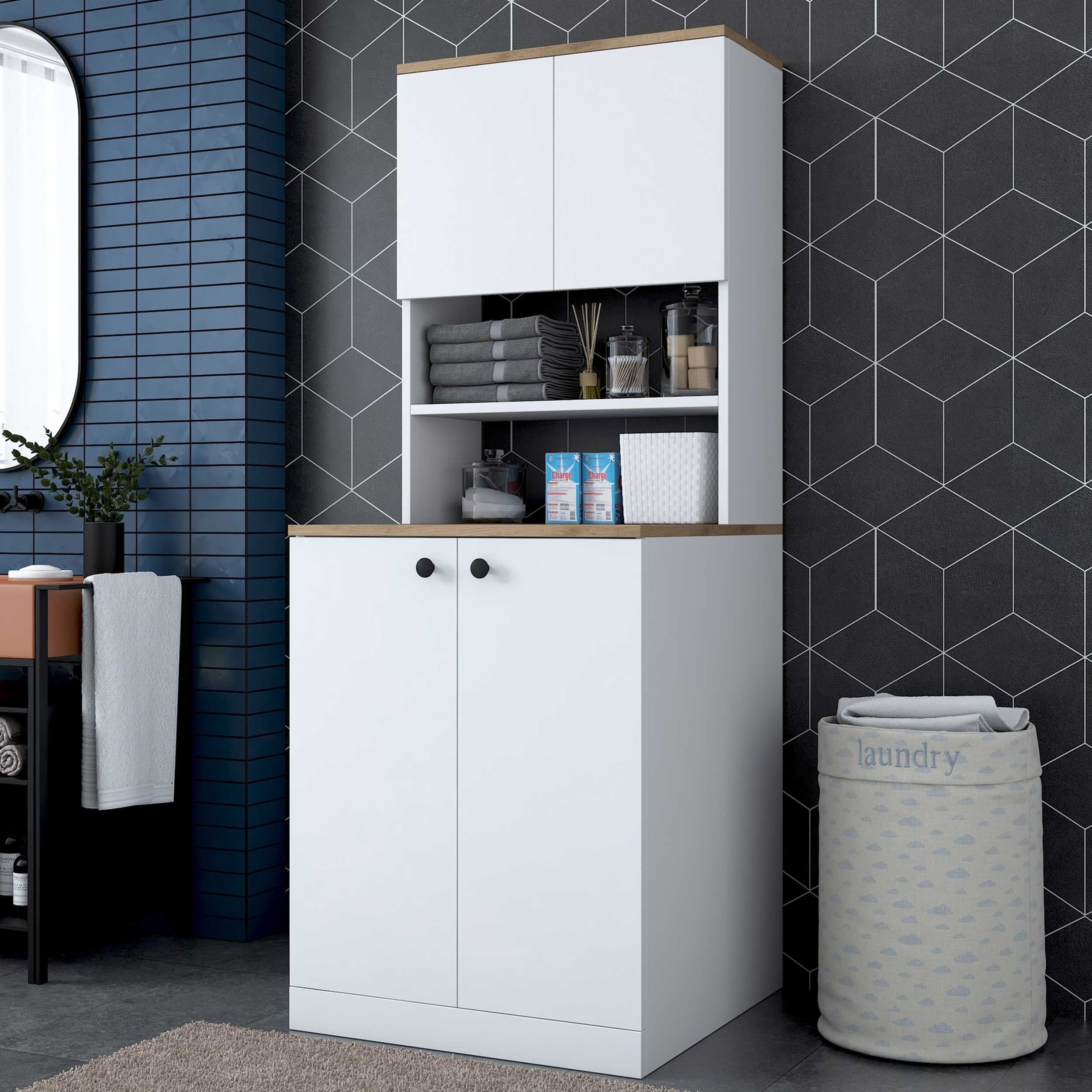 Armoire moderne pour lave-linge en noyer blanc