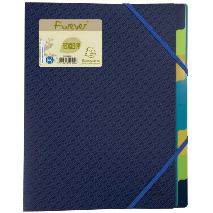 Trieur 8 compartiments avec élastiques Bleu EXACOMPTA Forever PP