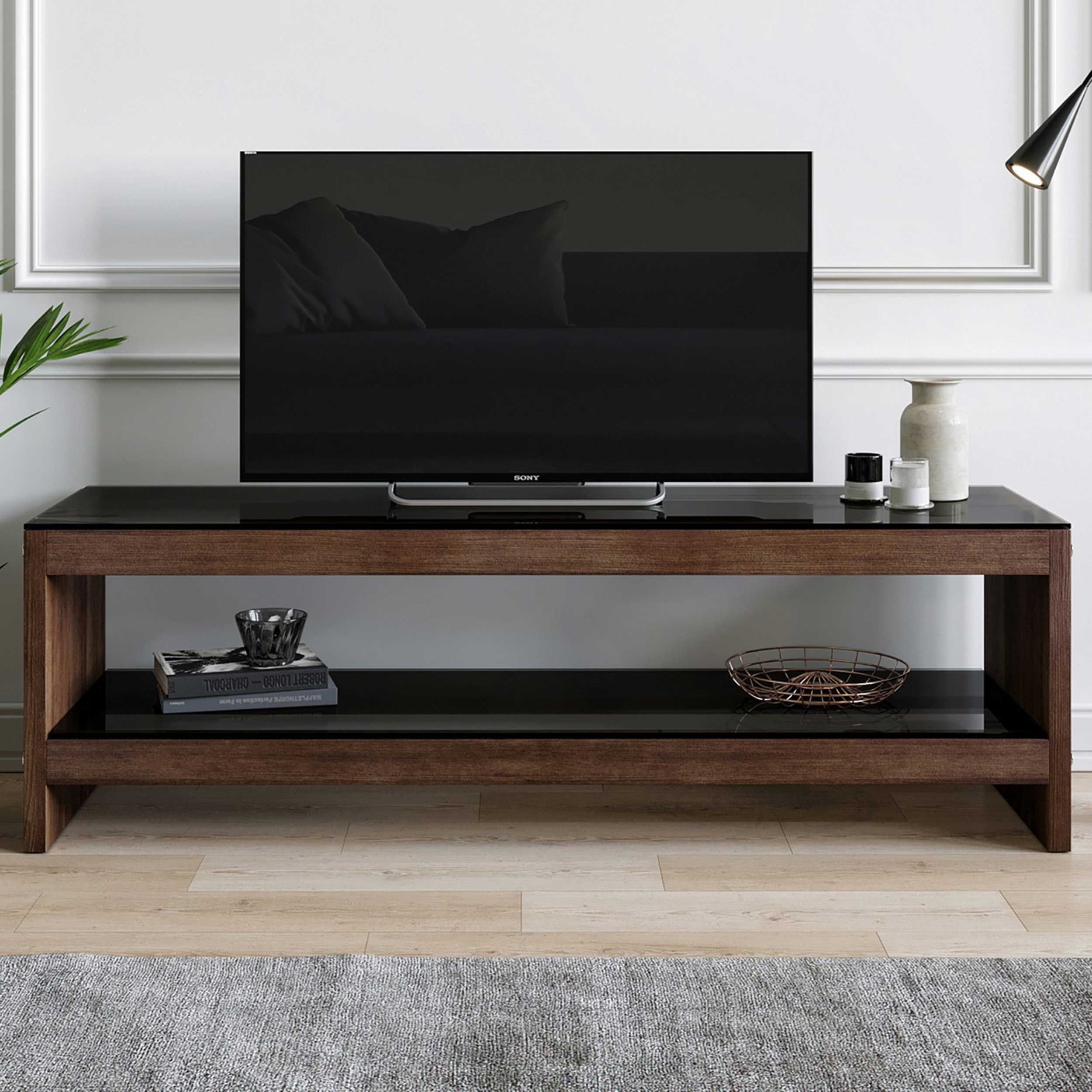 TV3 Meuble TV | VERRE TREMPÉ | Noyer