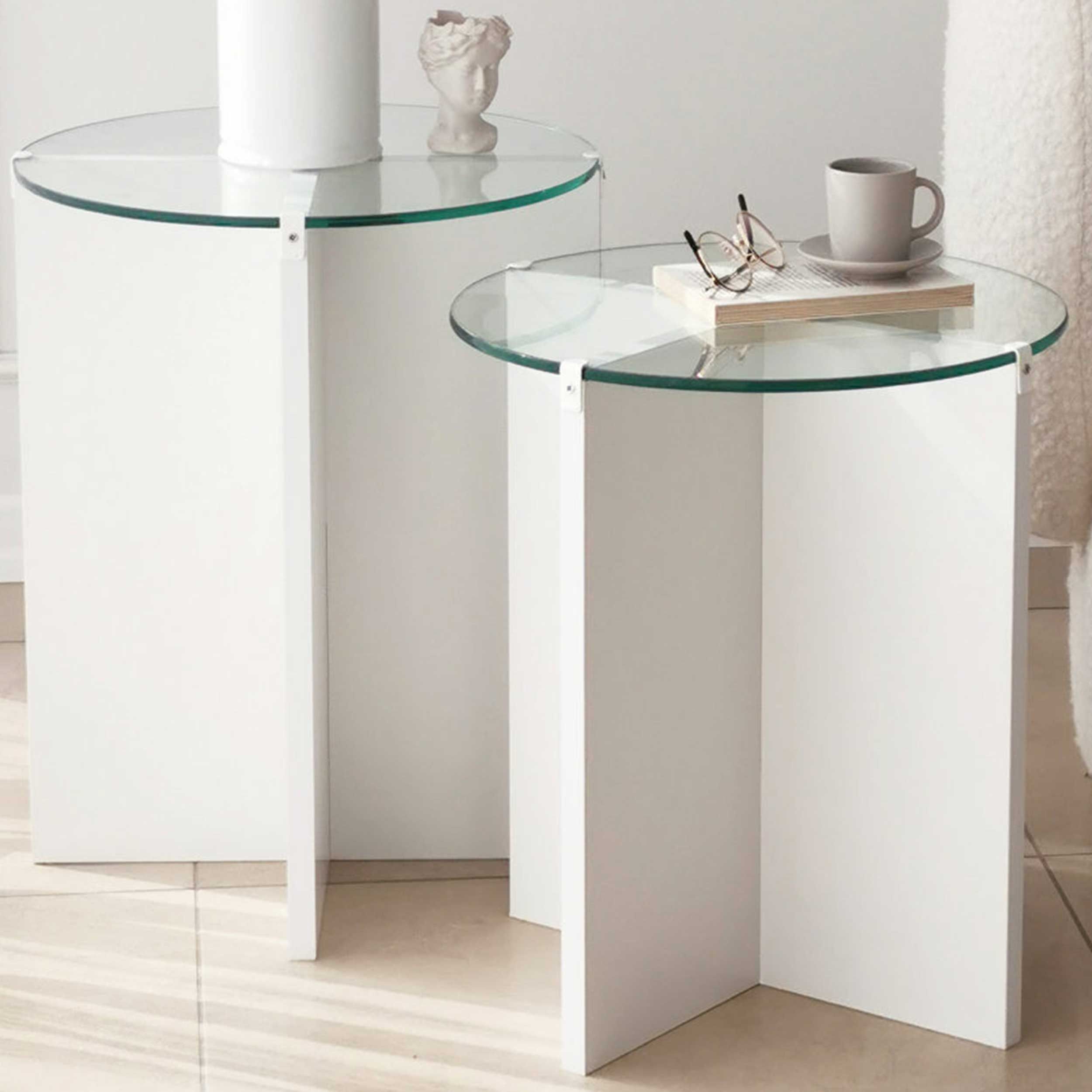 Tables gigognes en verre Woody à la mode - blanc