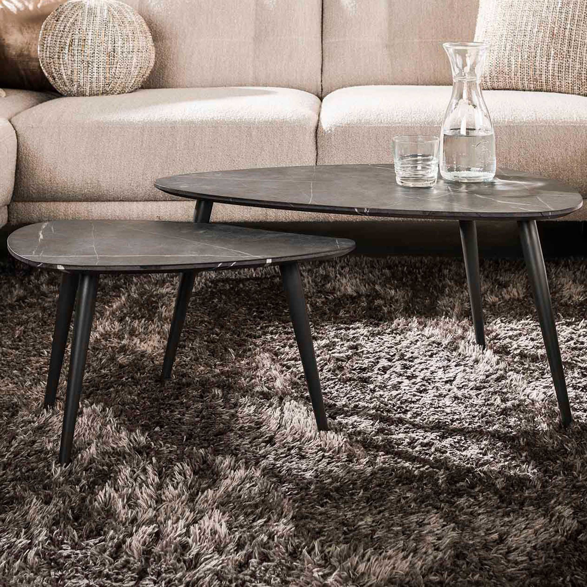 Lot de 2 tables basses Mariola 80x44 cm-noir-marron