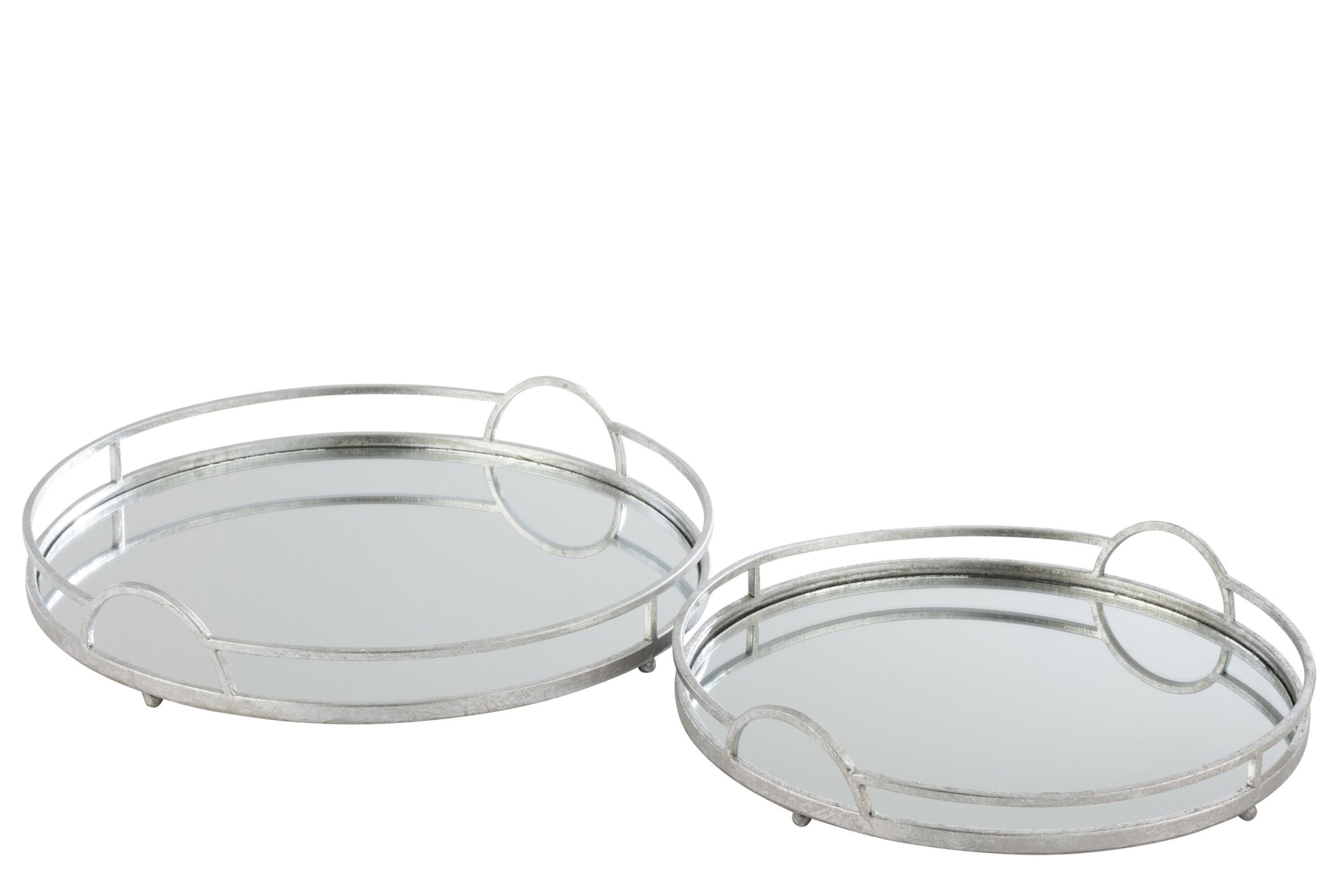 Set de 2 plateau rond miroir fer argent