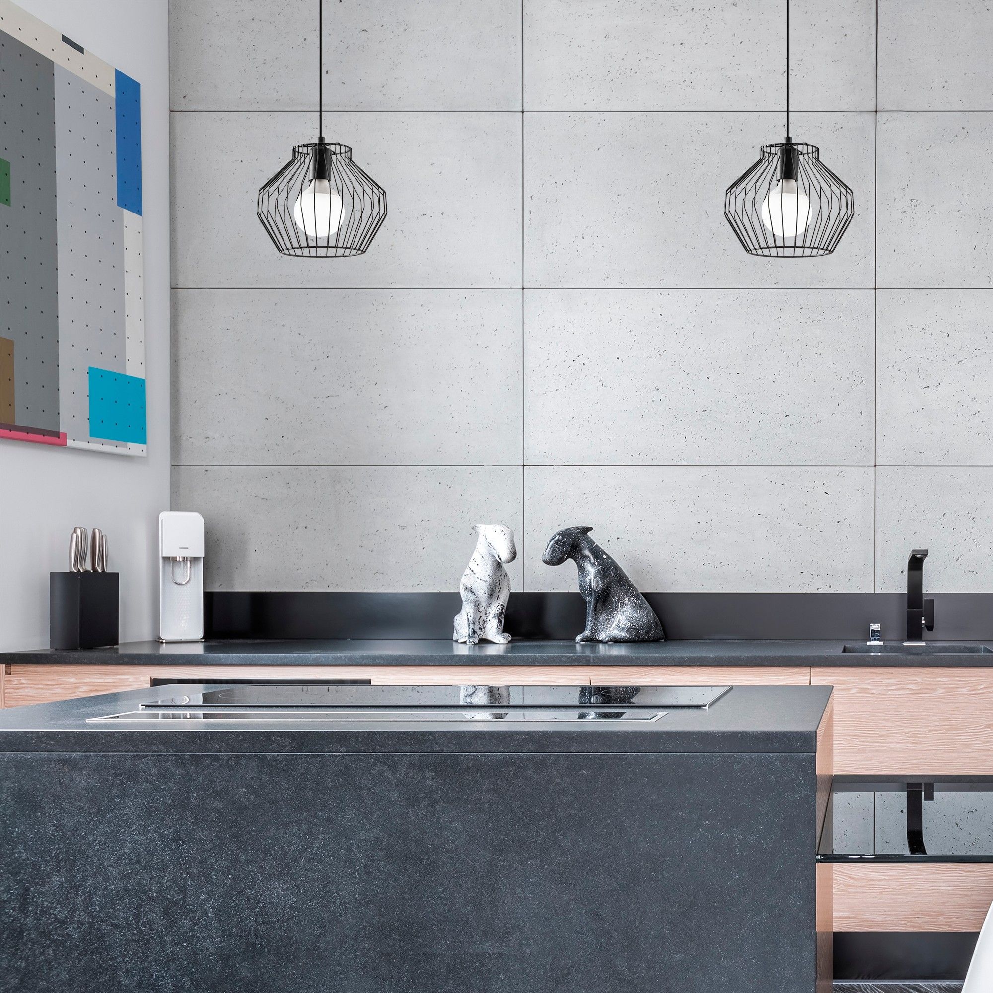 Lustre Tatum - corps en métal, hauteur réglable - 25x25cm - noir