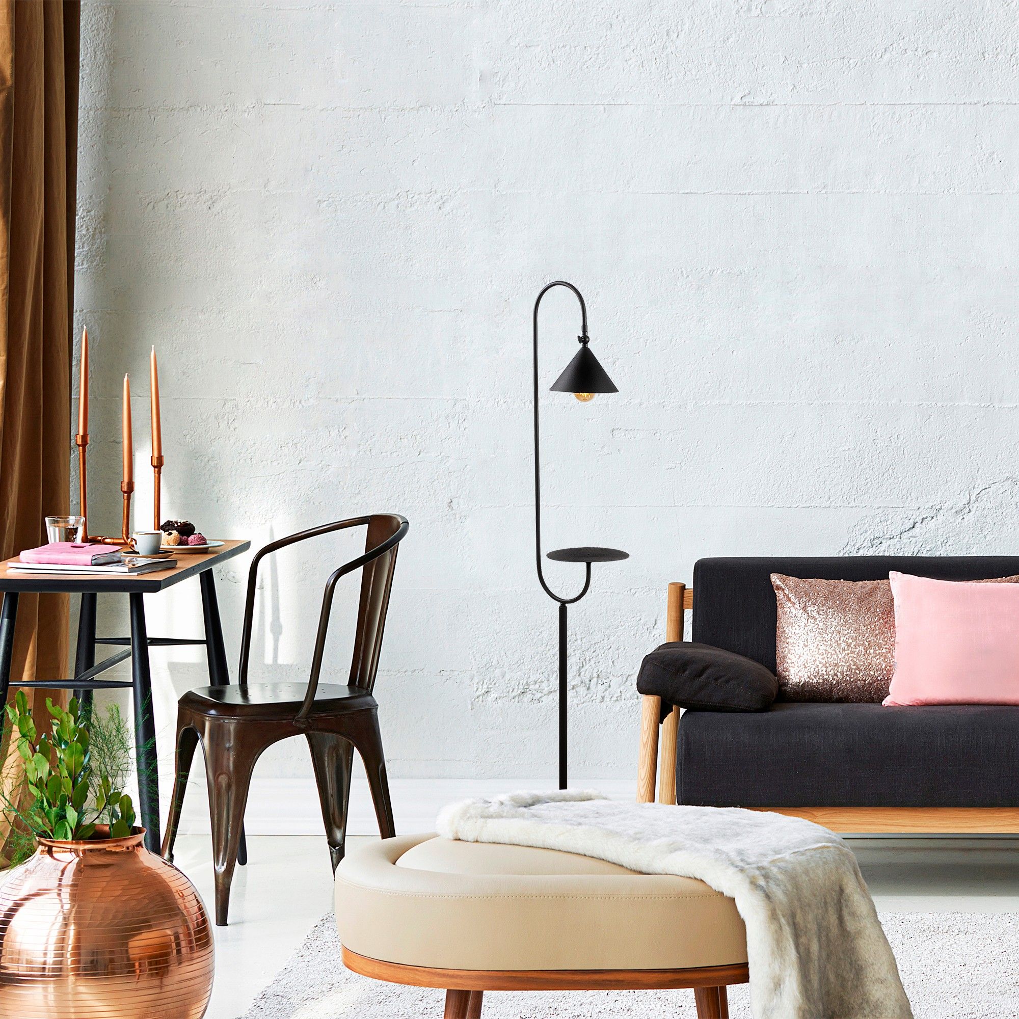 Lampadaire Tatum | 37x30cm | 155cm Hauteur | Noir Or