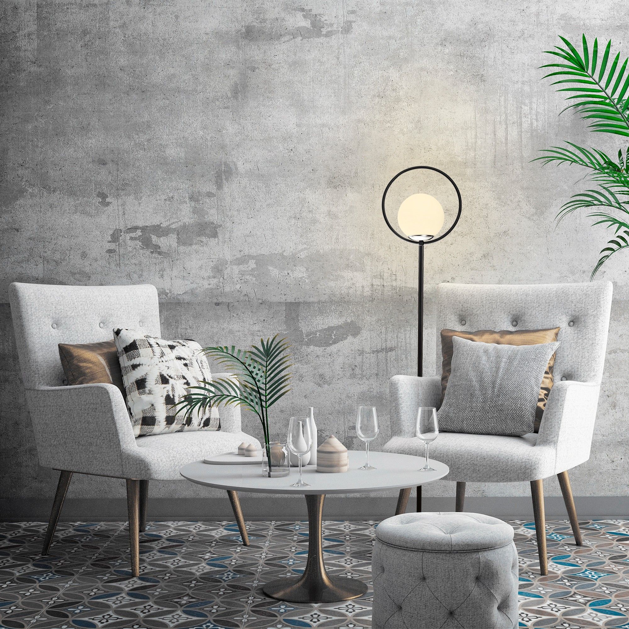 Lampadaire Tatum | Corps en métal, chapeau en verre | 30x30 cm | 155 cm