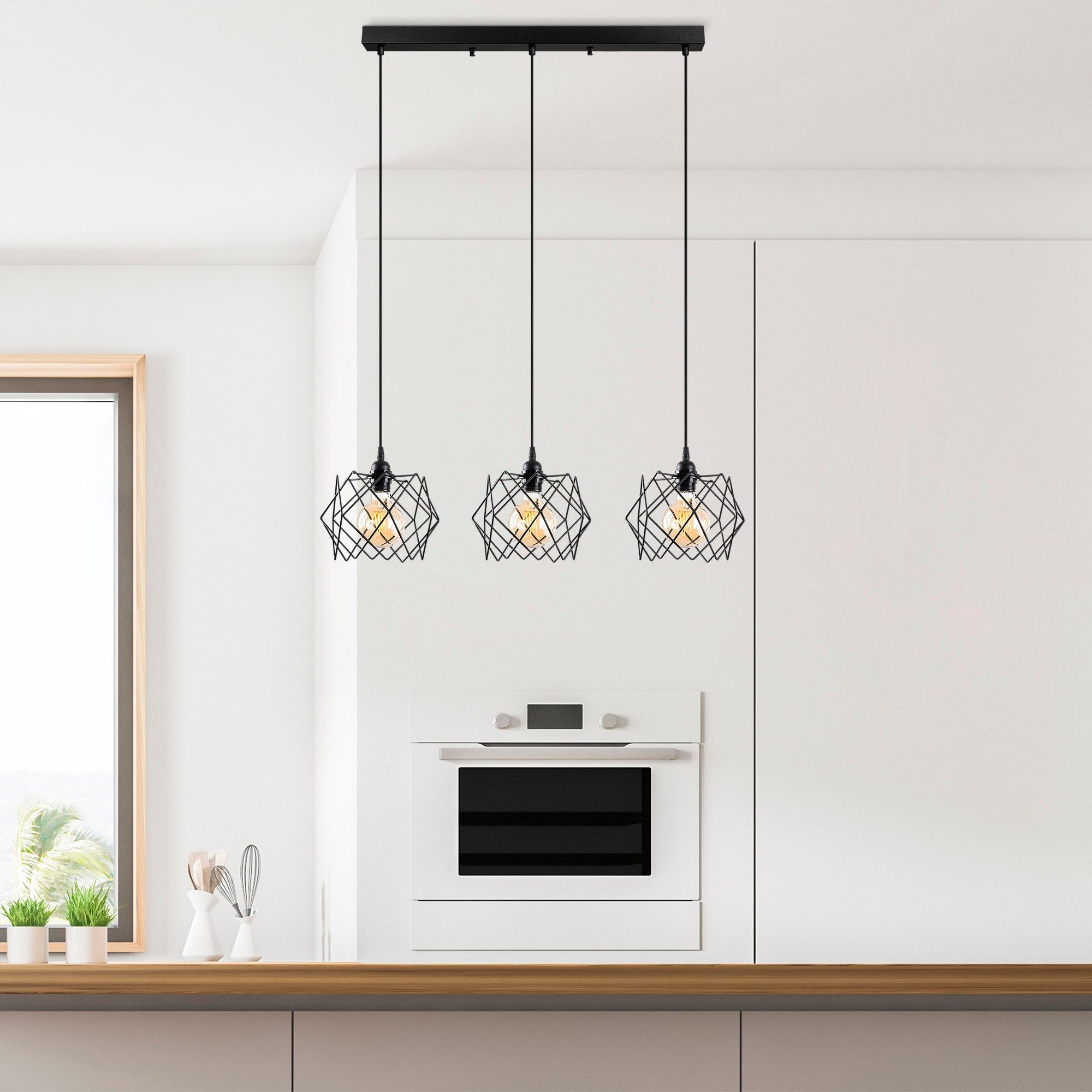 Tatum Chandelier | Corps en métal | Hauteur réglable | 98x24cm | Noir