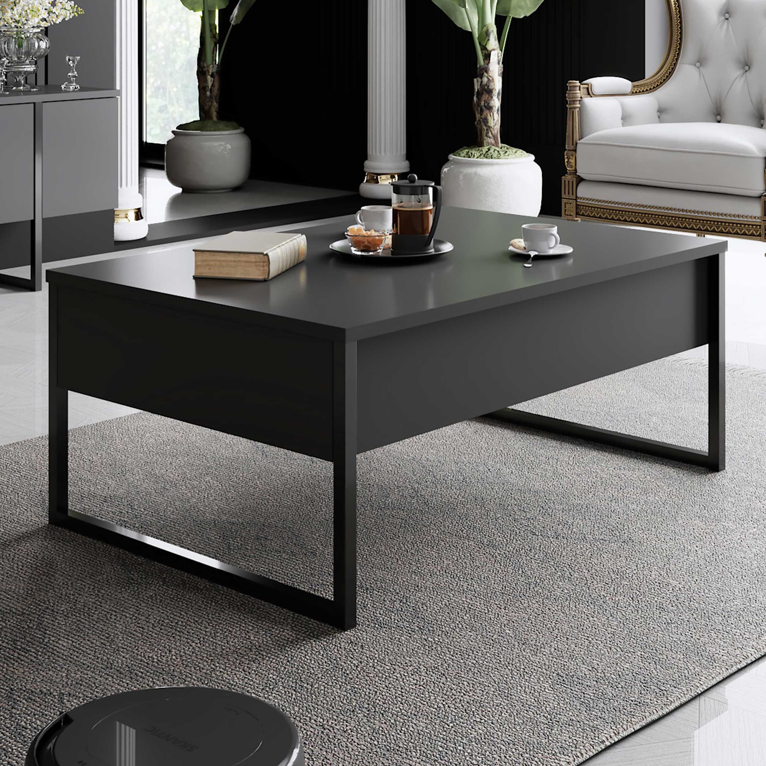 Table basse Woody Fashion | 90 x 60 x 40 cm | Anthracite Black