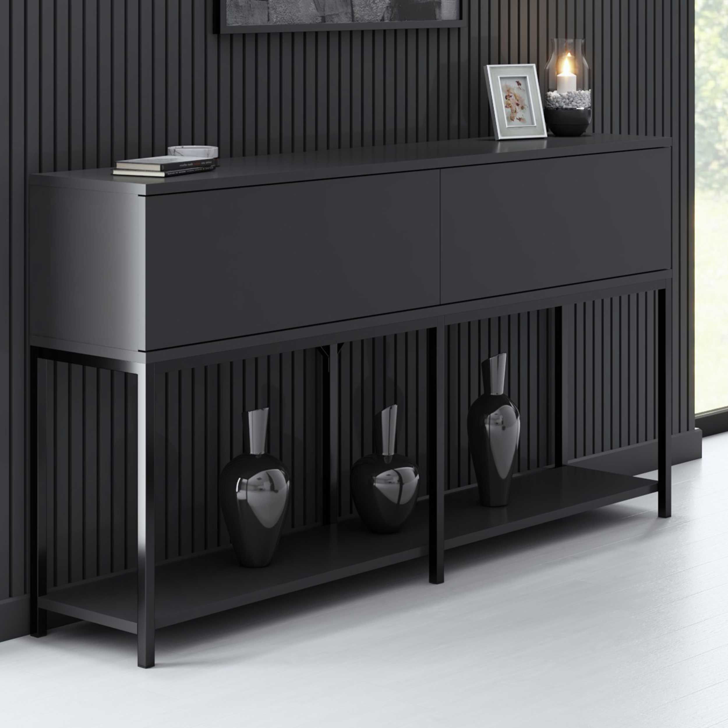 Table console moderne en noir anthracite, épaisseur 18 mm