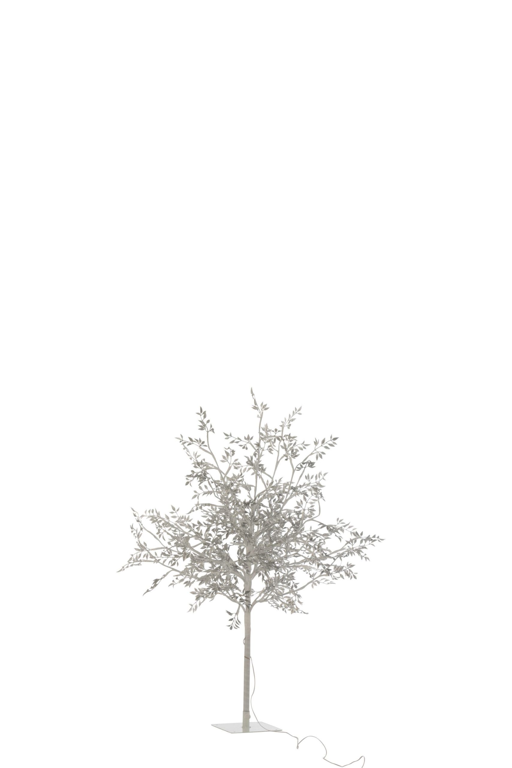 Arbre feuilles paillettes + led metal argent medium