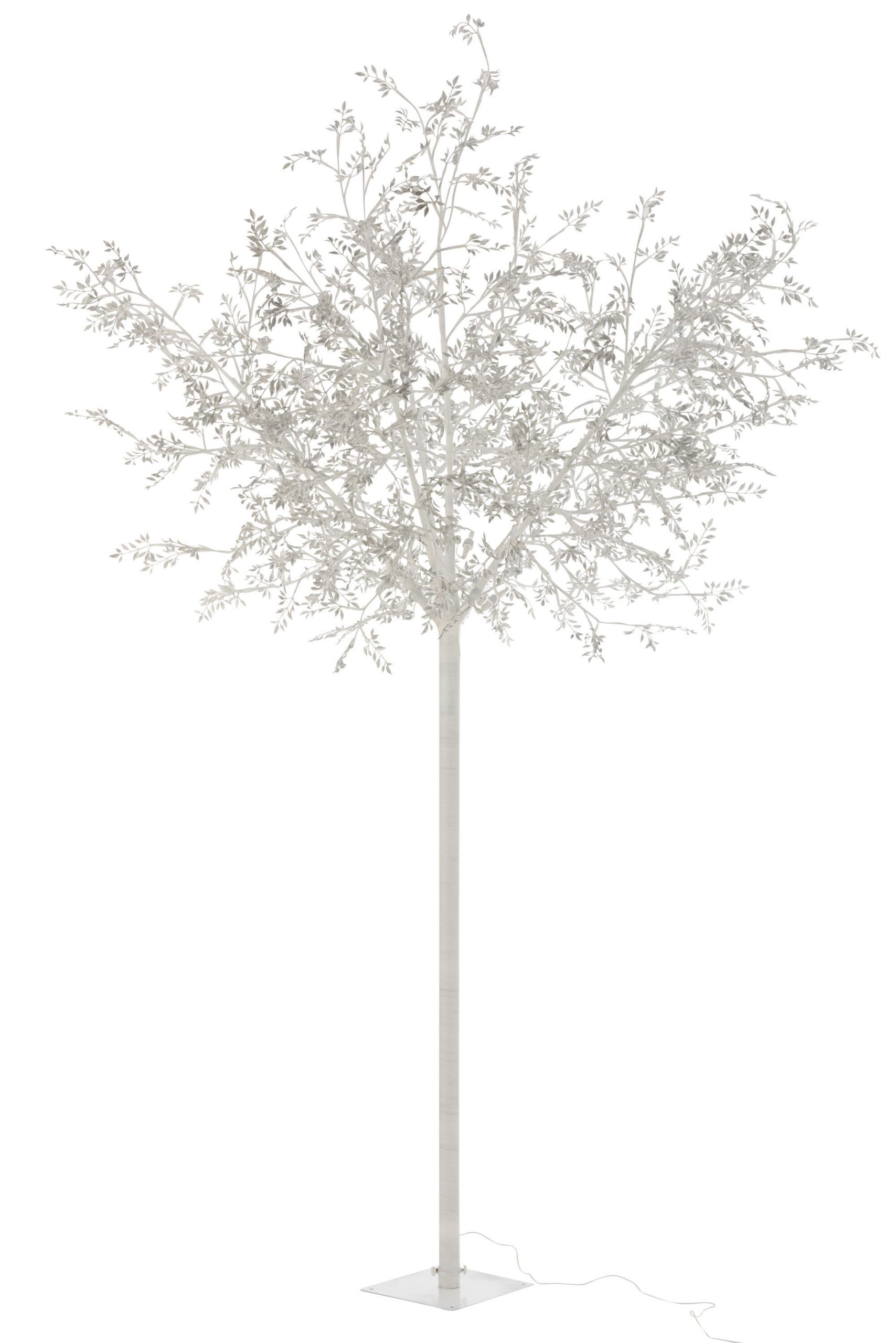 Arbre feuilles paillettes + led metal argent extra large