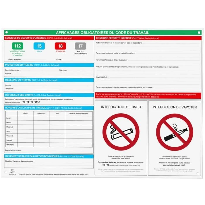 Panneau d'Affichage obligatoire Personnel 42 x 57 cm EXACOMPTA