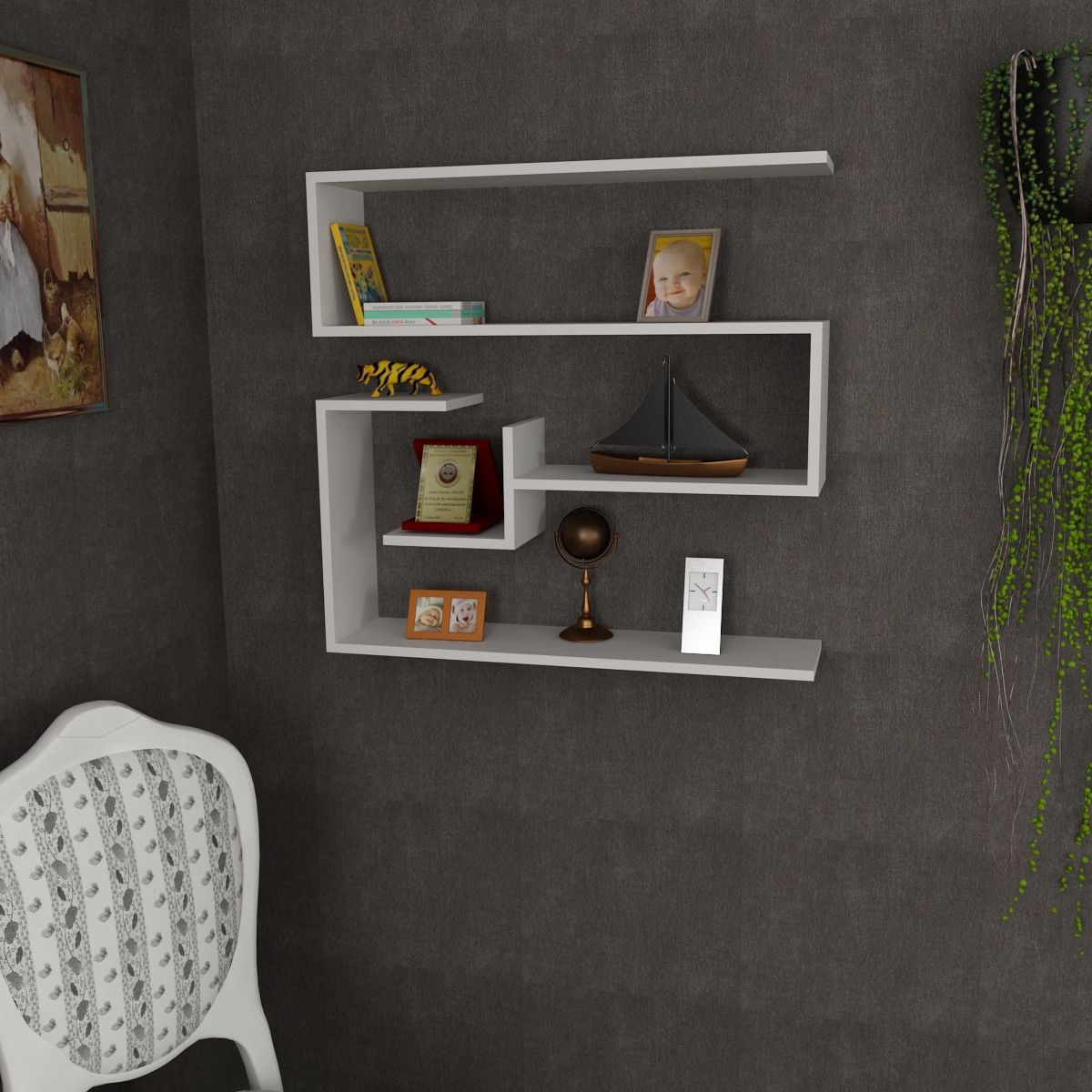 Etagère murale d'art en bois | 100% mélaminé | 90x87x22 cm | blanc