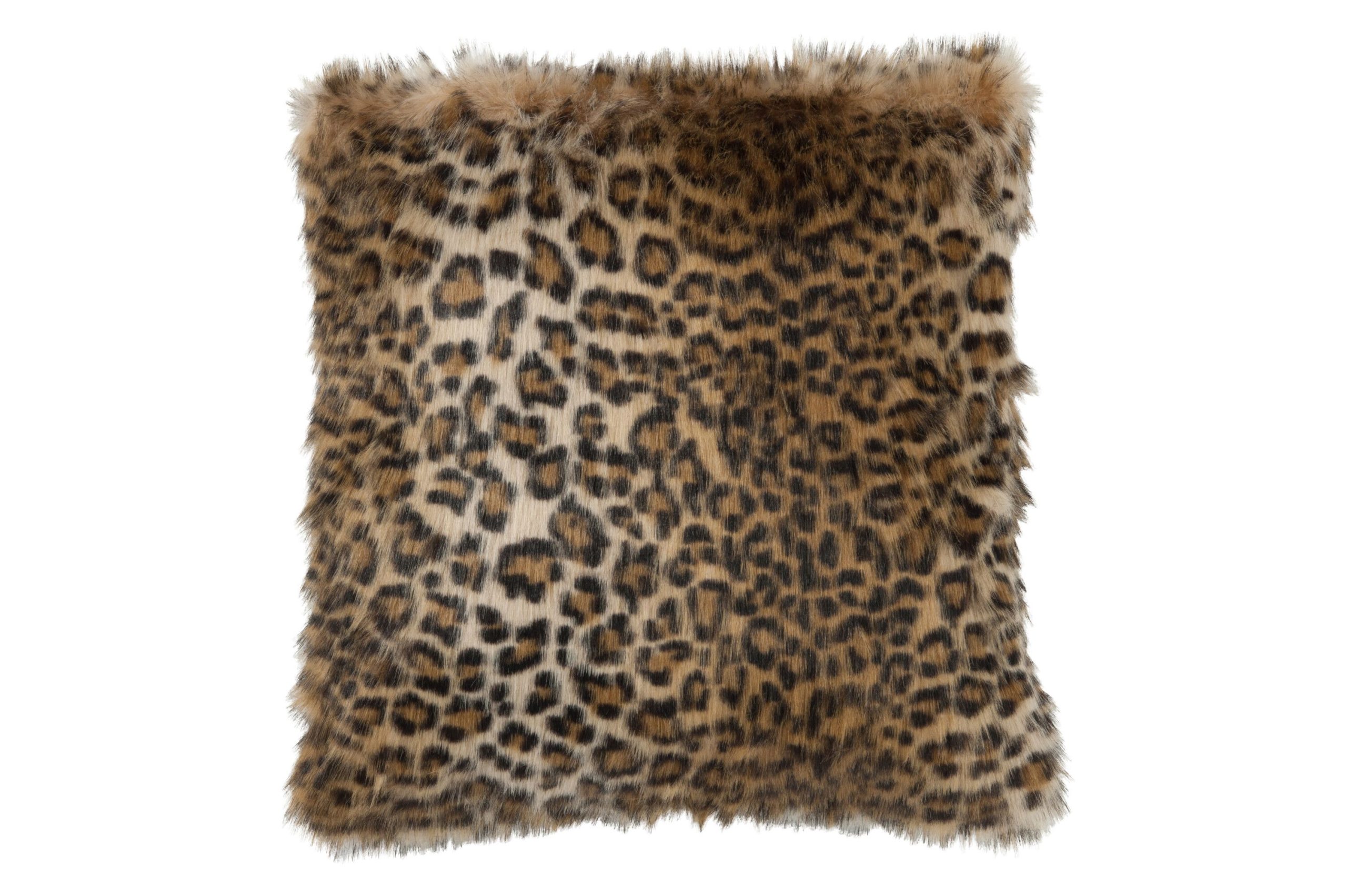 Coussin imitation fourrure leopard noir/marron