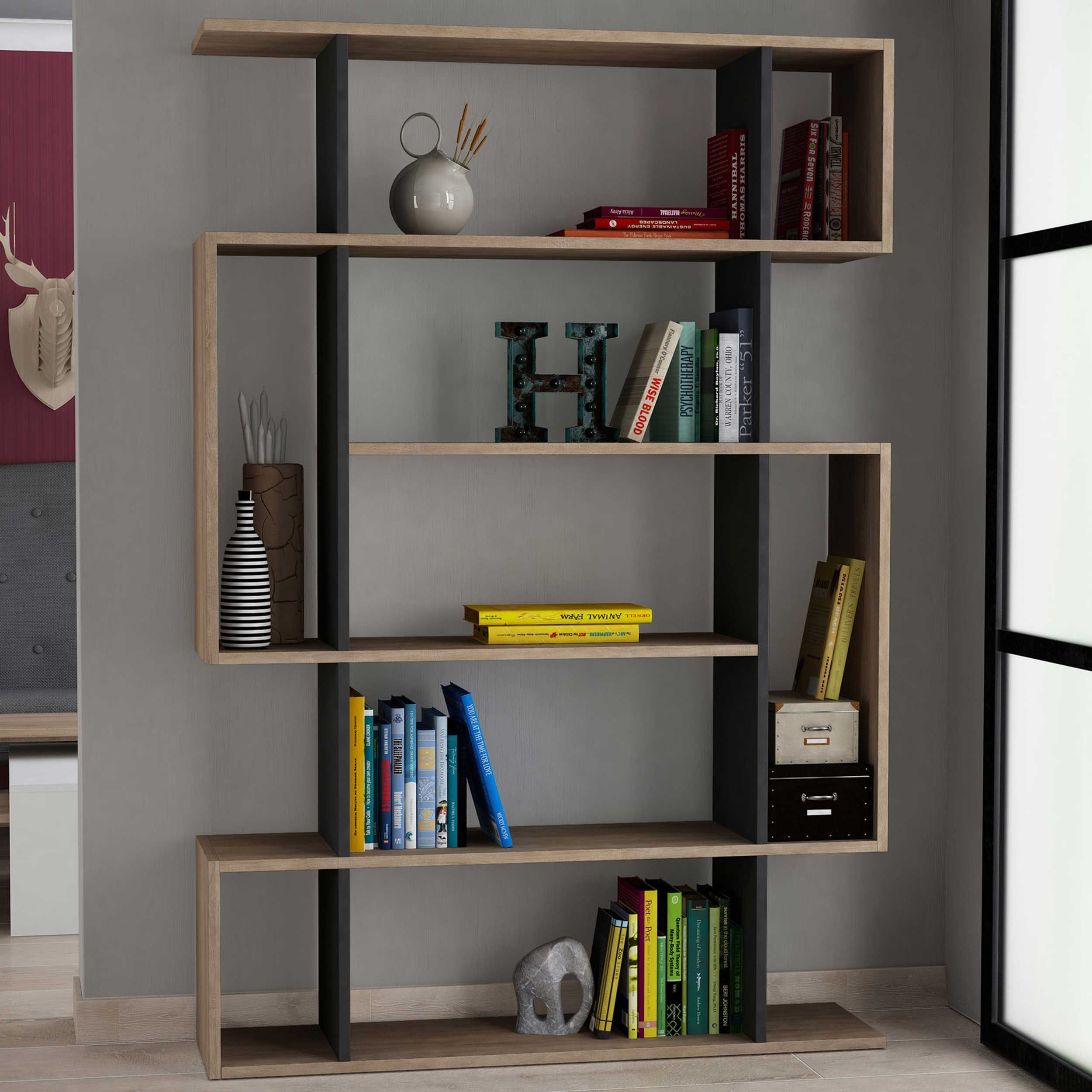 Mito Bibliothèque | 100 % MÉLAMINE | Chêne Sonoma, Anthracite