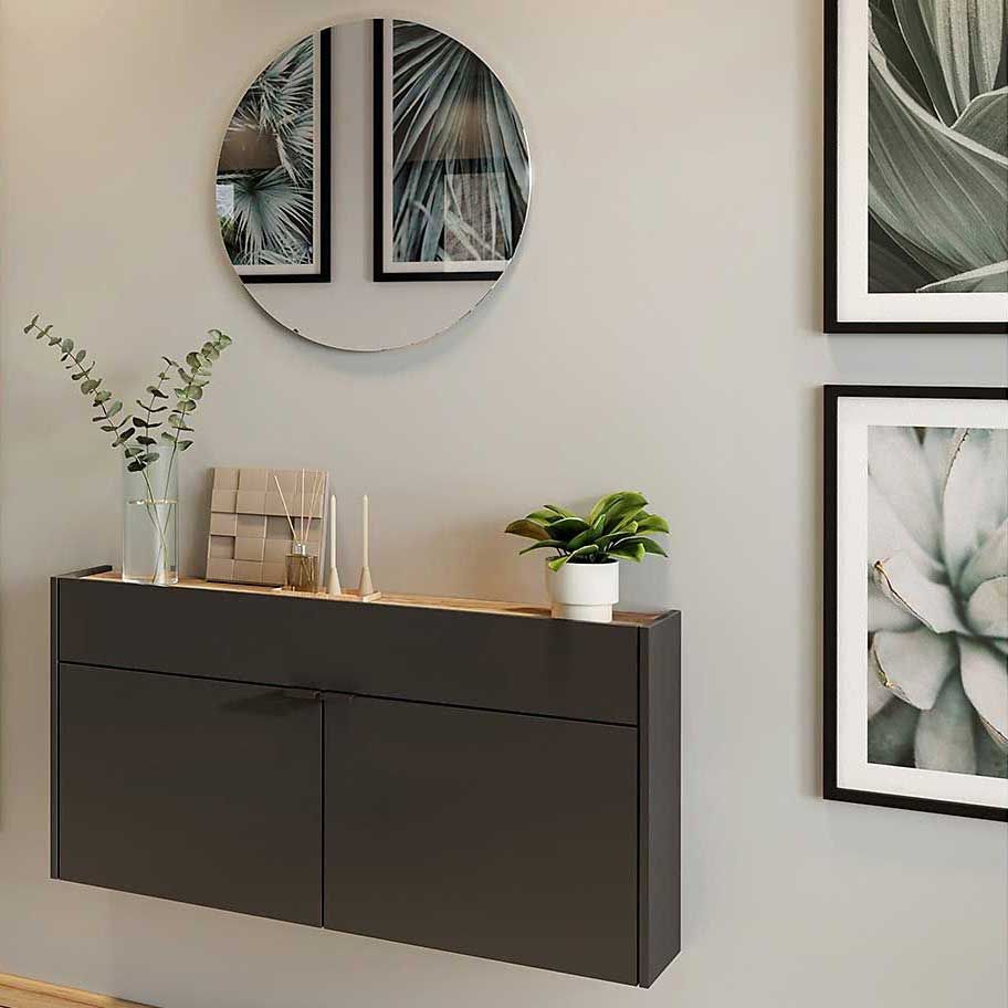 Ensemble armoire multifonctionnelle Amika | Armoire multifonctionnelle et miroir mural | Gris graphite