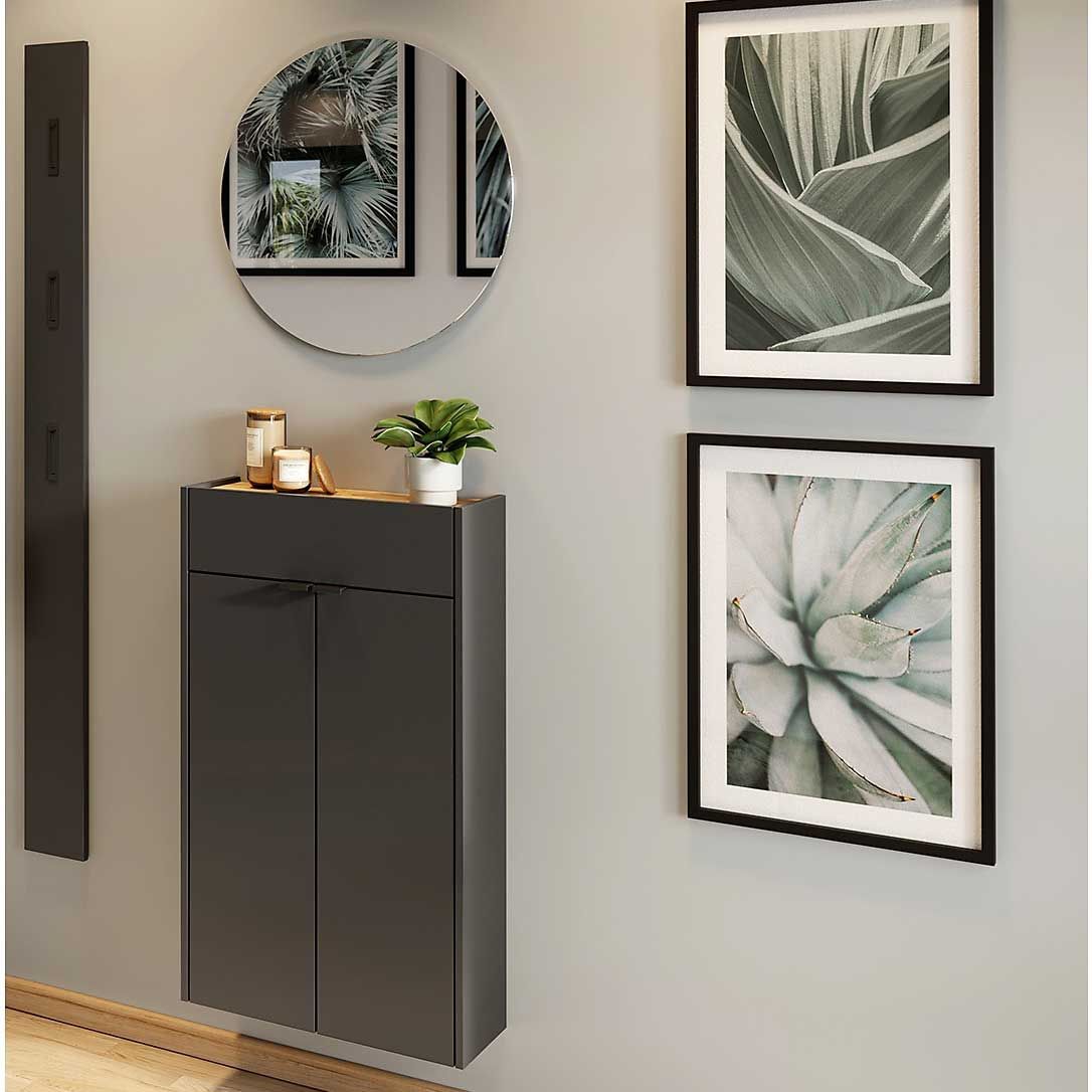 Ensemble d'armoires multifonctionnelles Amika | Armoire multifonctionnelle, portemanteau mural et miroir | Gris graphite