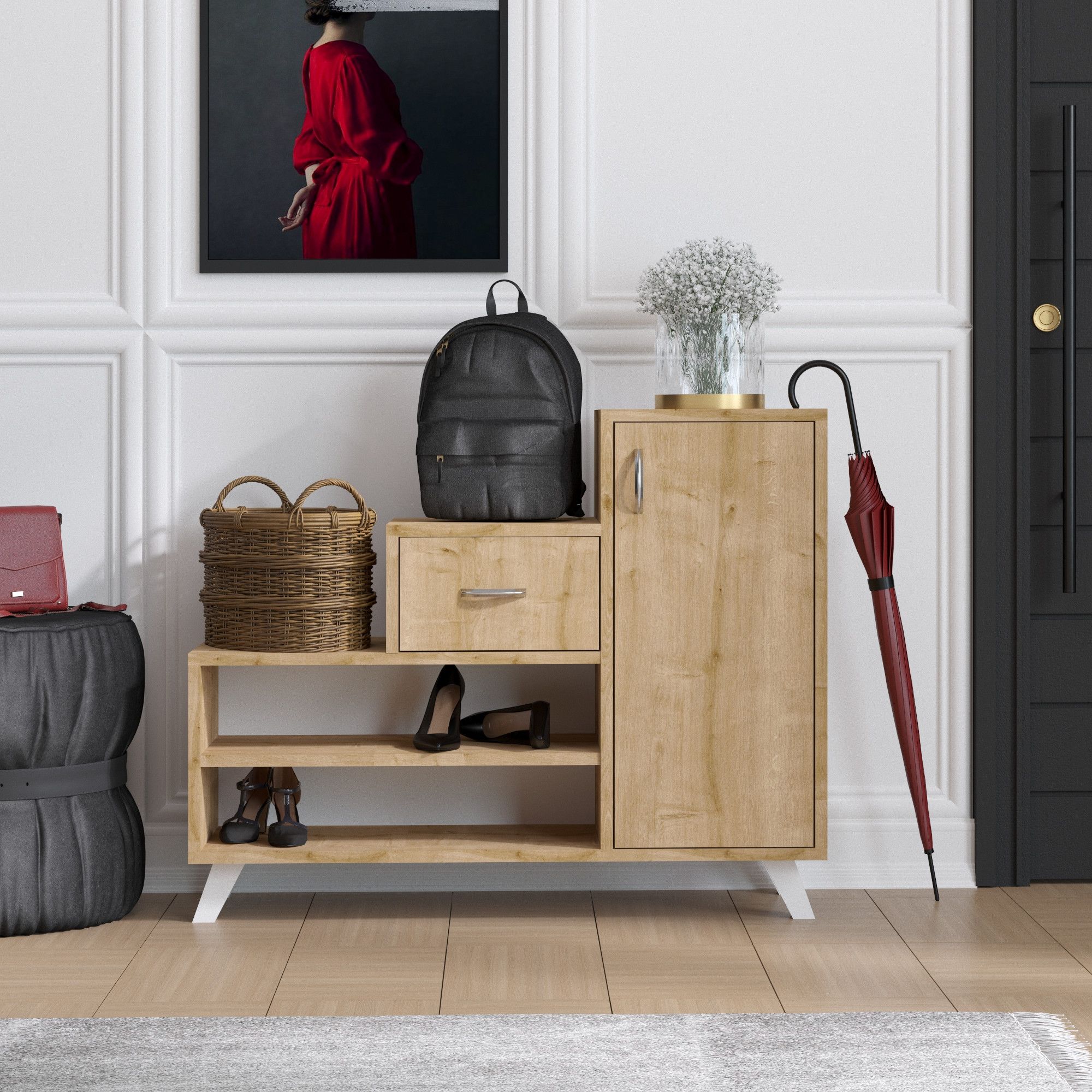 Retro Meuble à chaussures | 100 % MÉLAMINE | Chêne saphir