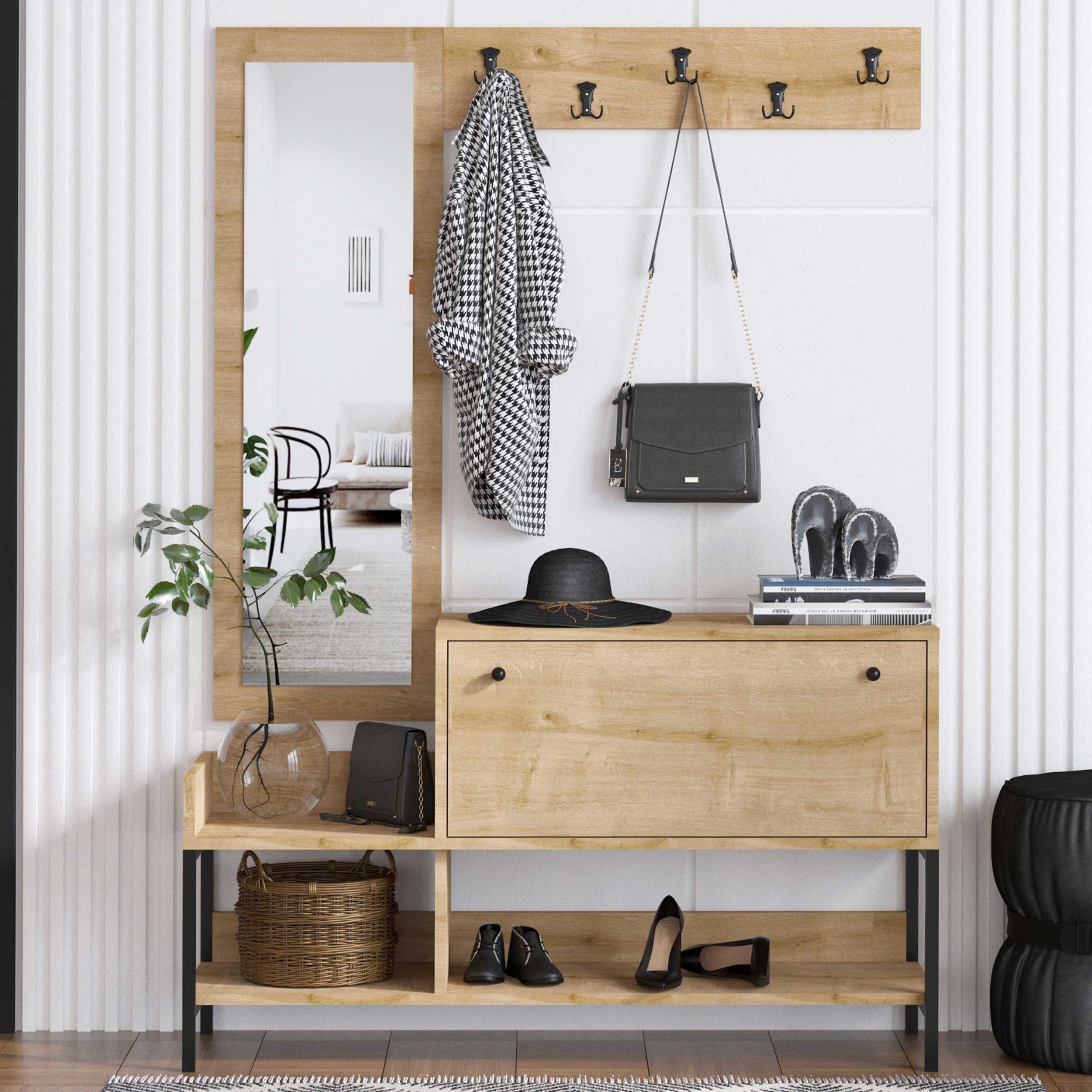 Nonso Meuble à chaussures | 100 % MÉLAMINE | Chêne saphir