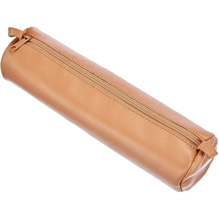 Trousse ronde pour stylos - Cuir Naturel - 22 cm CLAIREFONTAINE