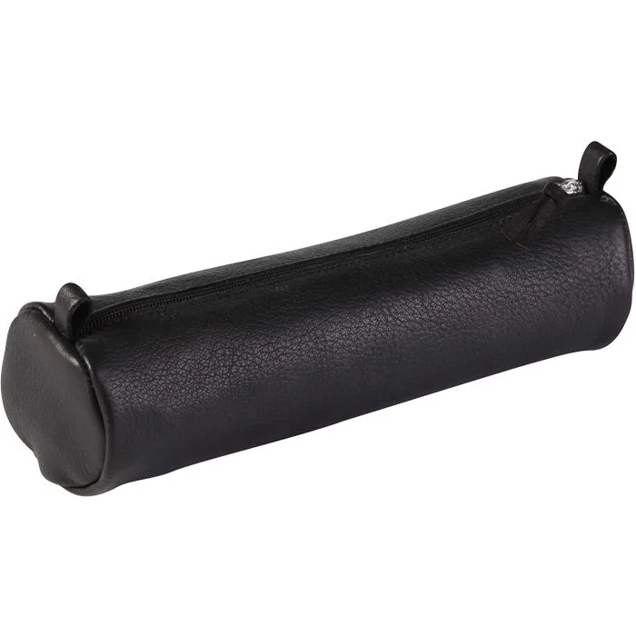 Trousse ronde pour stylos - Cuir Noir vieilli - 21 cm CLAIREFONTAINE
