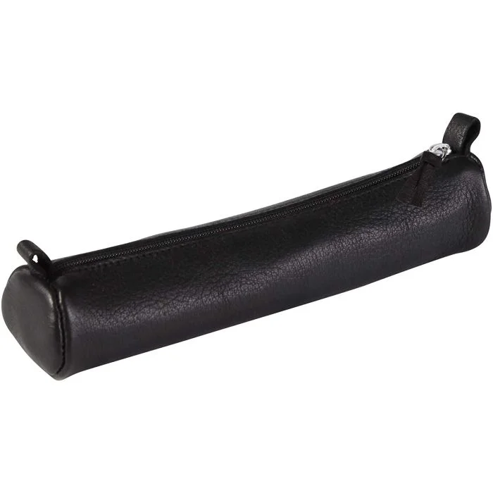 Trousse ronde pour stylos - Cuir Noir vieilli - 18 cm CLAIREFONTAINE