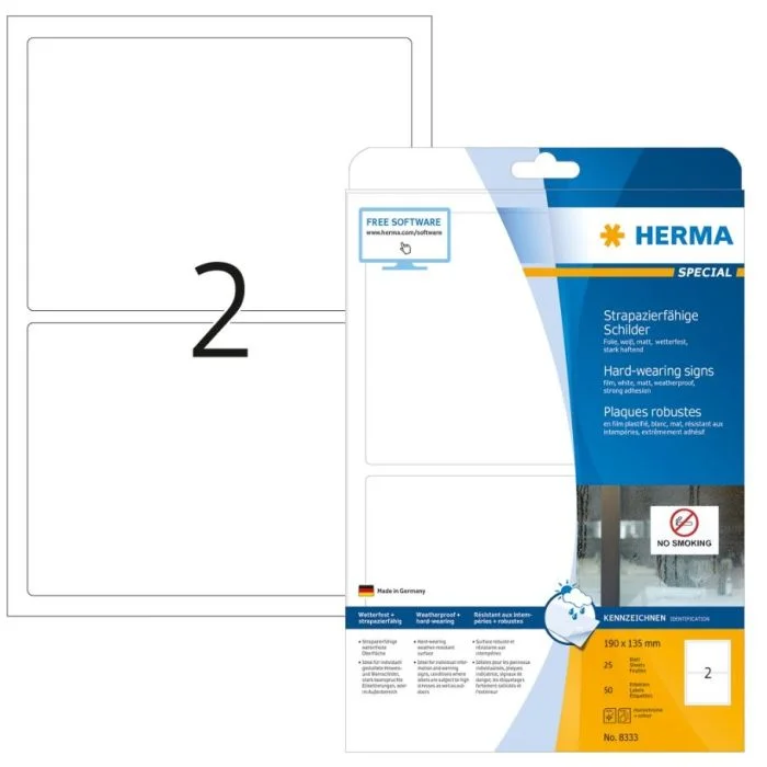 Étiquettes adhésives - 190 x 135 mm - Blanc HERMA SuperPrint Lot de 50