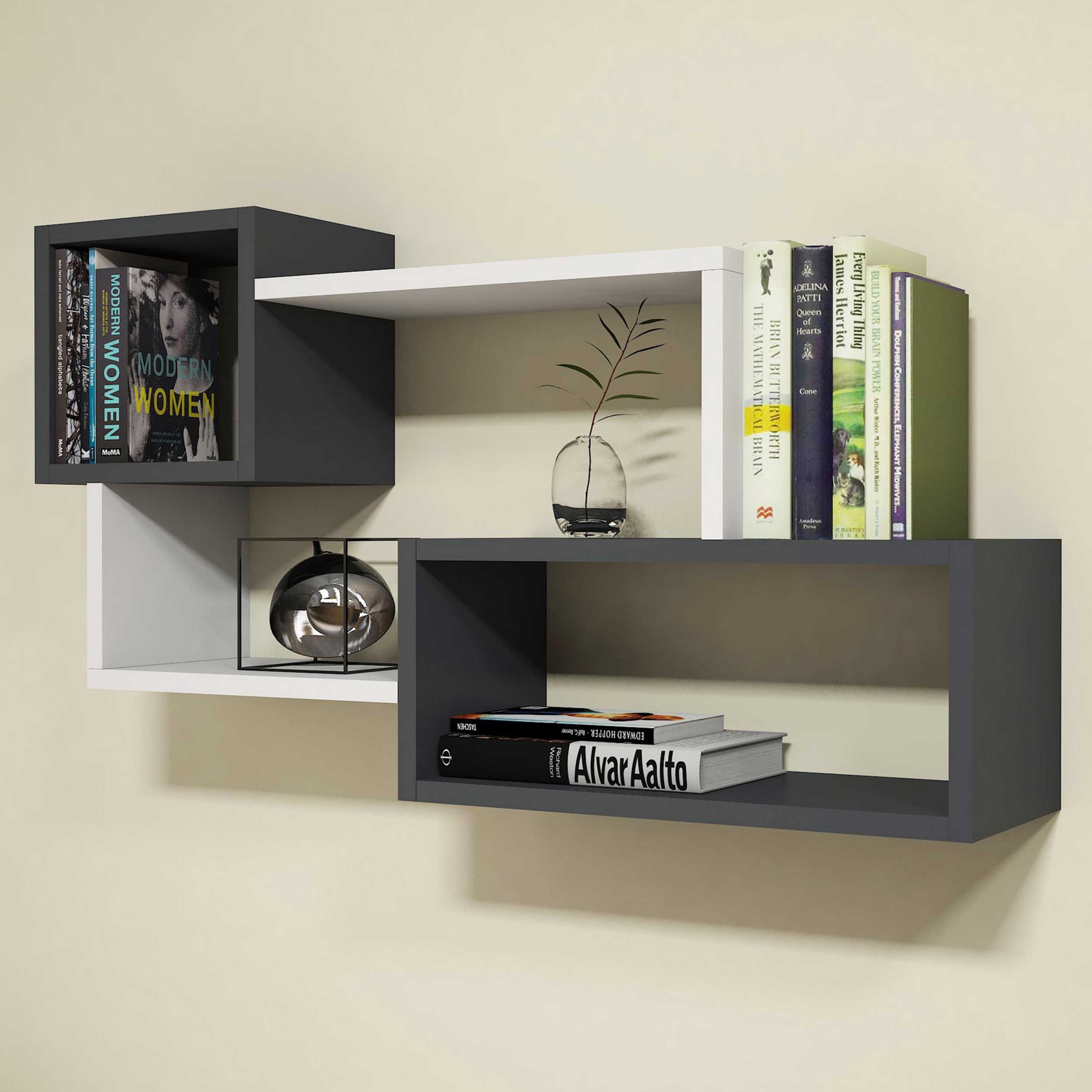 Afro Étagère murale | 100 % MÉLAMINE | Blanc, Anthracite