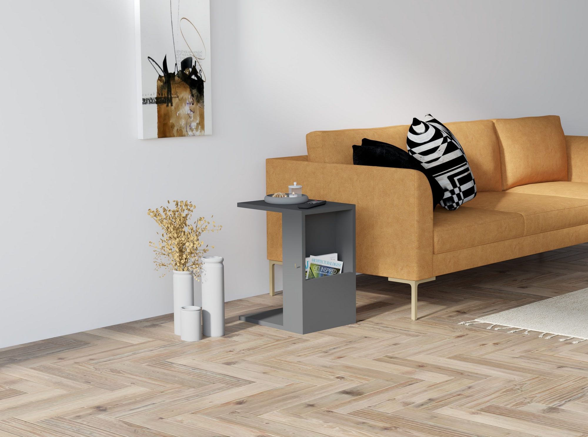 Table d'appoint polyvalente Woody Fashion avec rangement supplémentaire - Anthracite