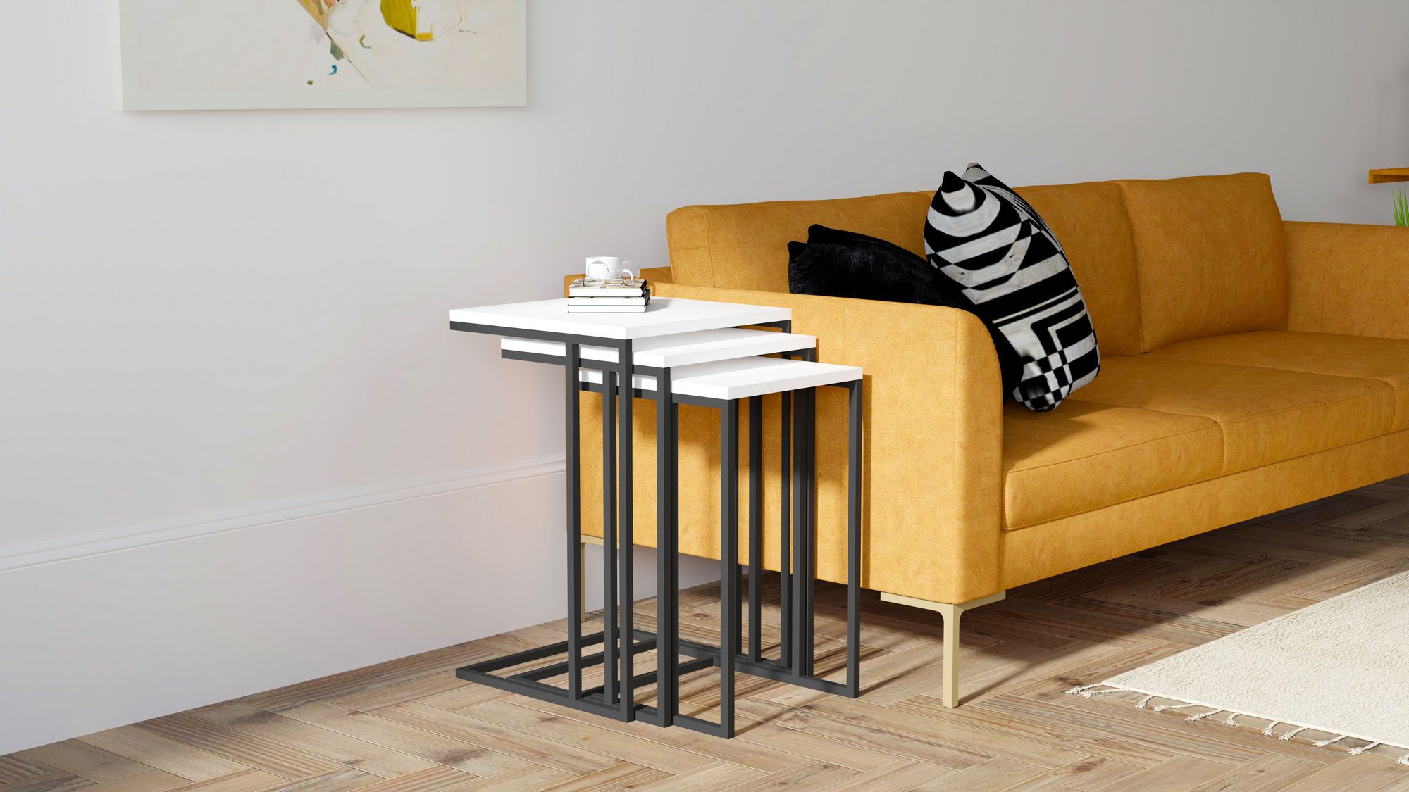 Ensemble de tables gigognes Woody Fashion | Panneau de particules mélaminé | Blanc Noir