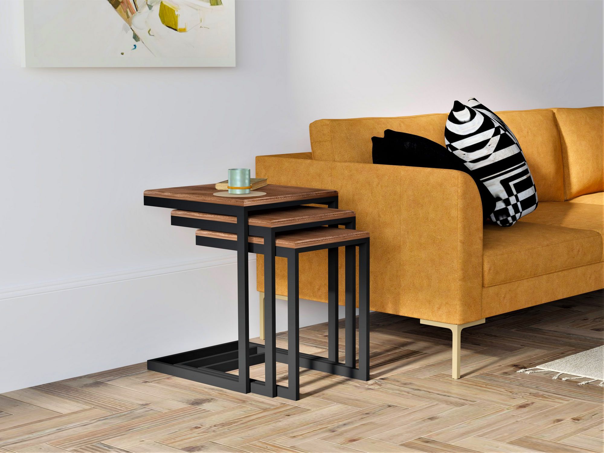 Tables gigognes Woody Fashion (3 pièces) | 100% Pin | Noyer