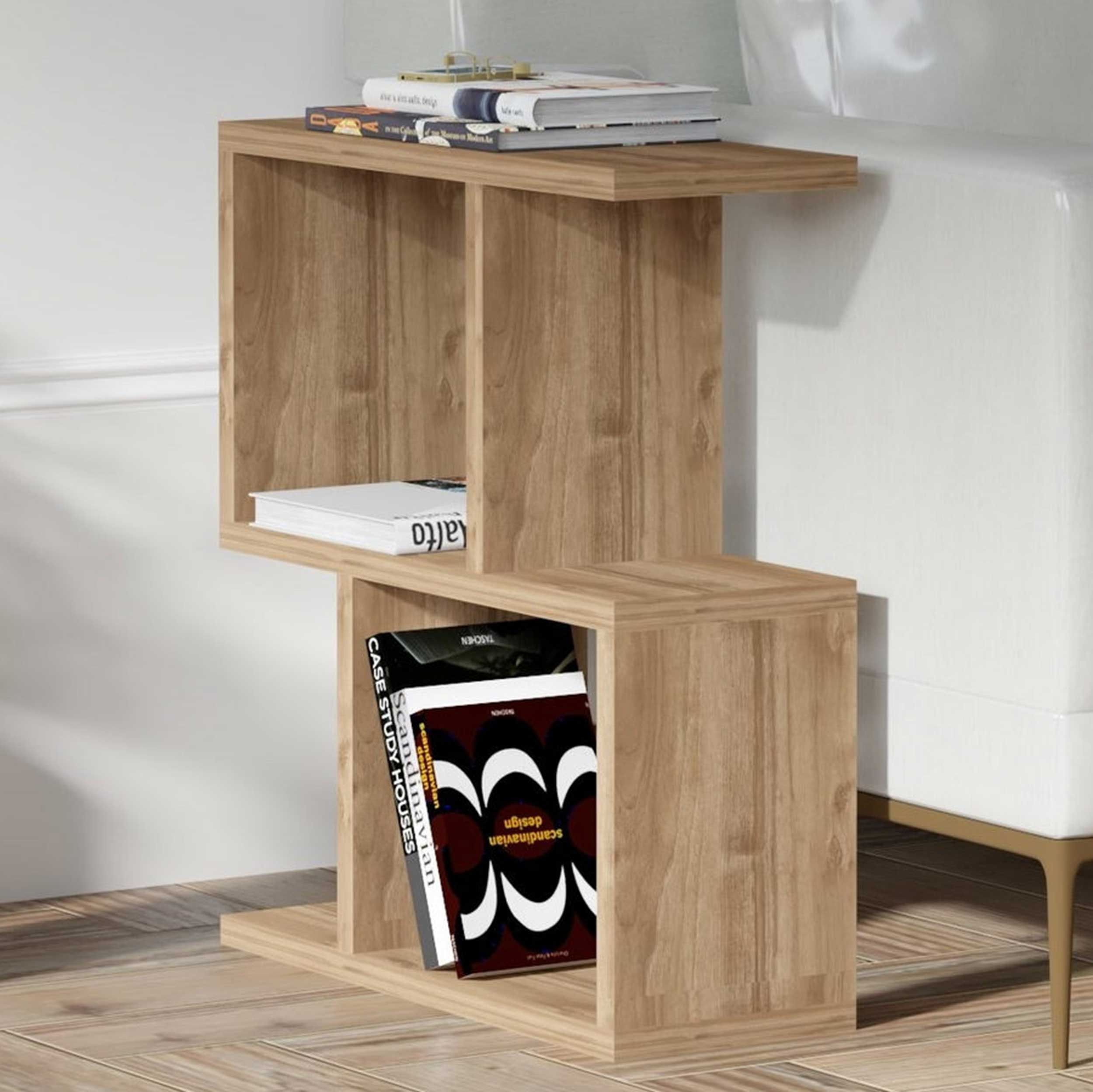 Table d'appoint moderne à 2 niveaux Brun noisette Panneau de particules 100% mélaminé