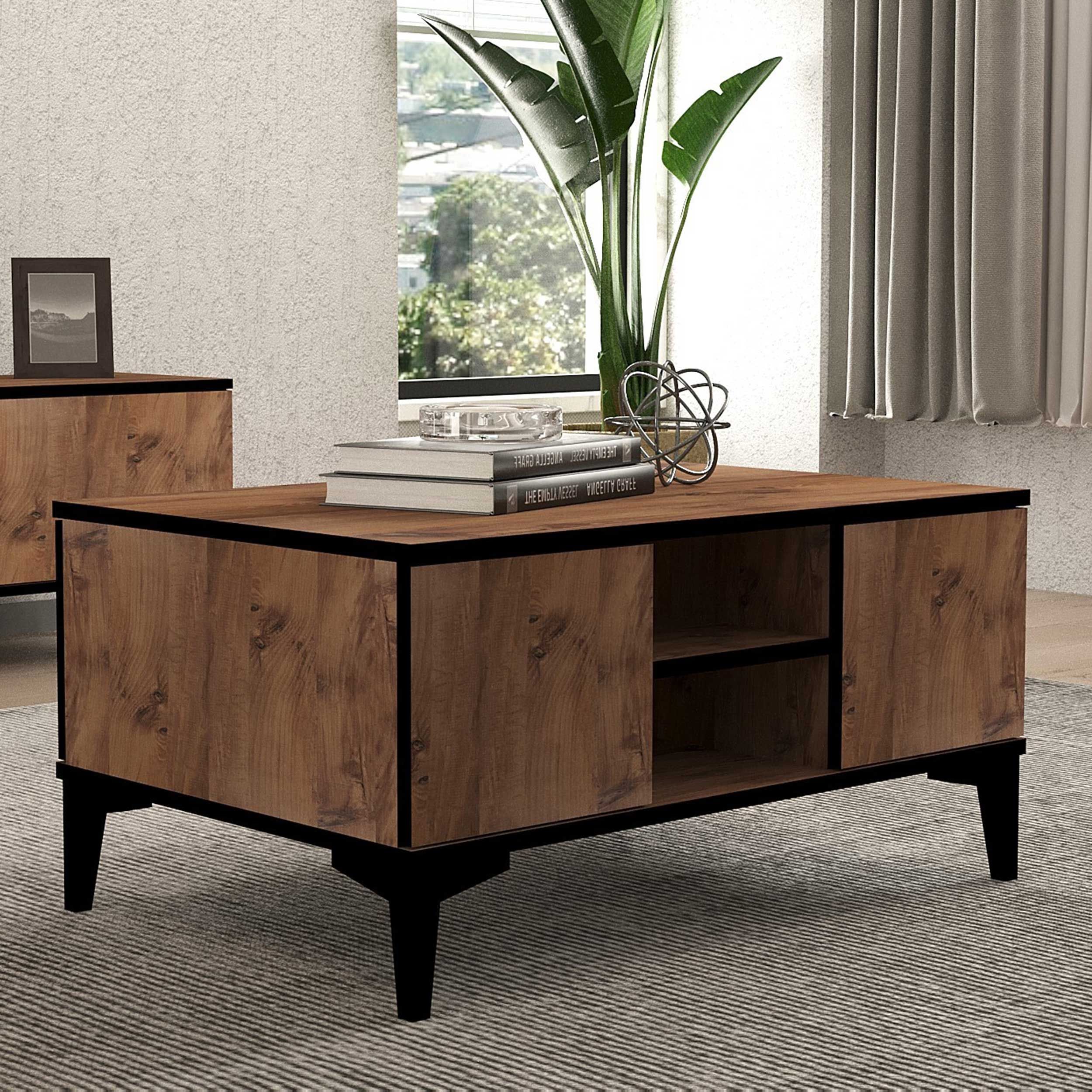 Woody Fashion Table Basse | Mélaminé | 18mm | 90x45x60cm | Pieds en plastique | Pin Atlantique Noir