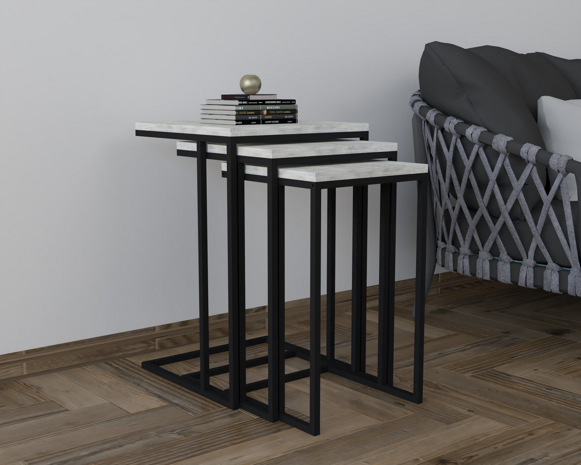 Ensemble de tables gigognes Woody Fashion 3 pièces - Black Crystal