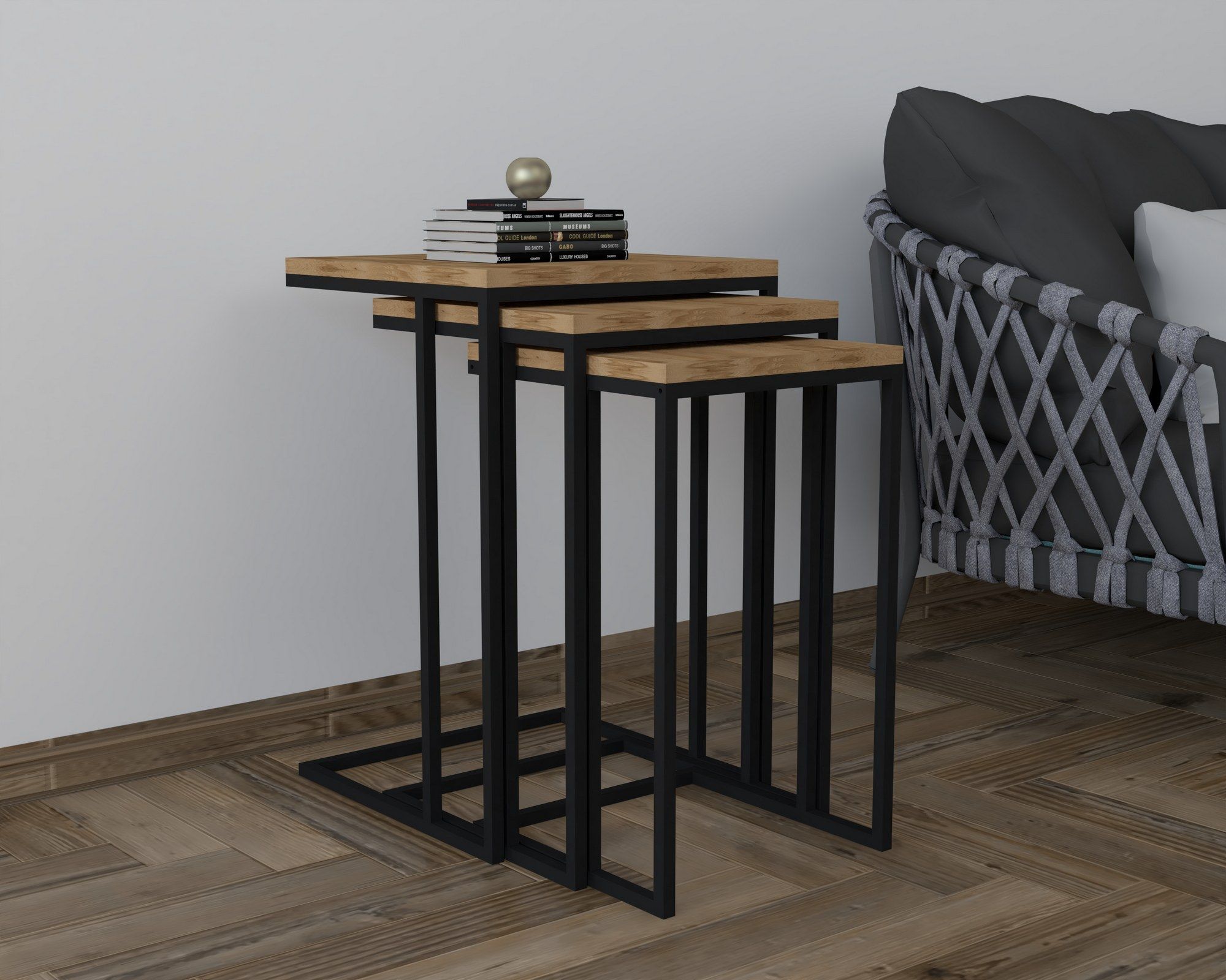 3 Piece Woody Fashion Nesting Tables | Melamine Coated Black Oud