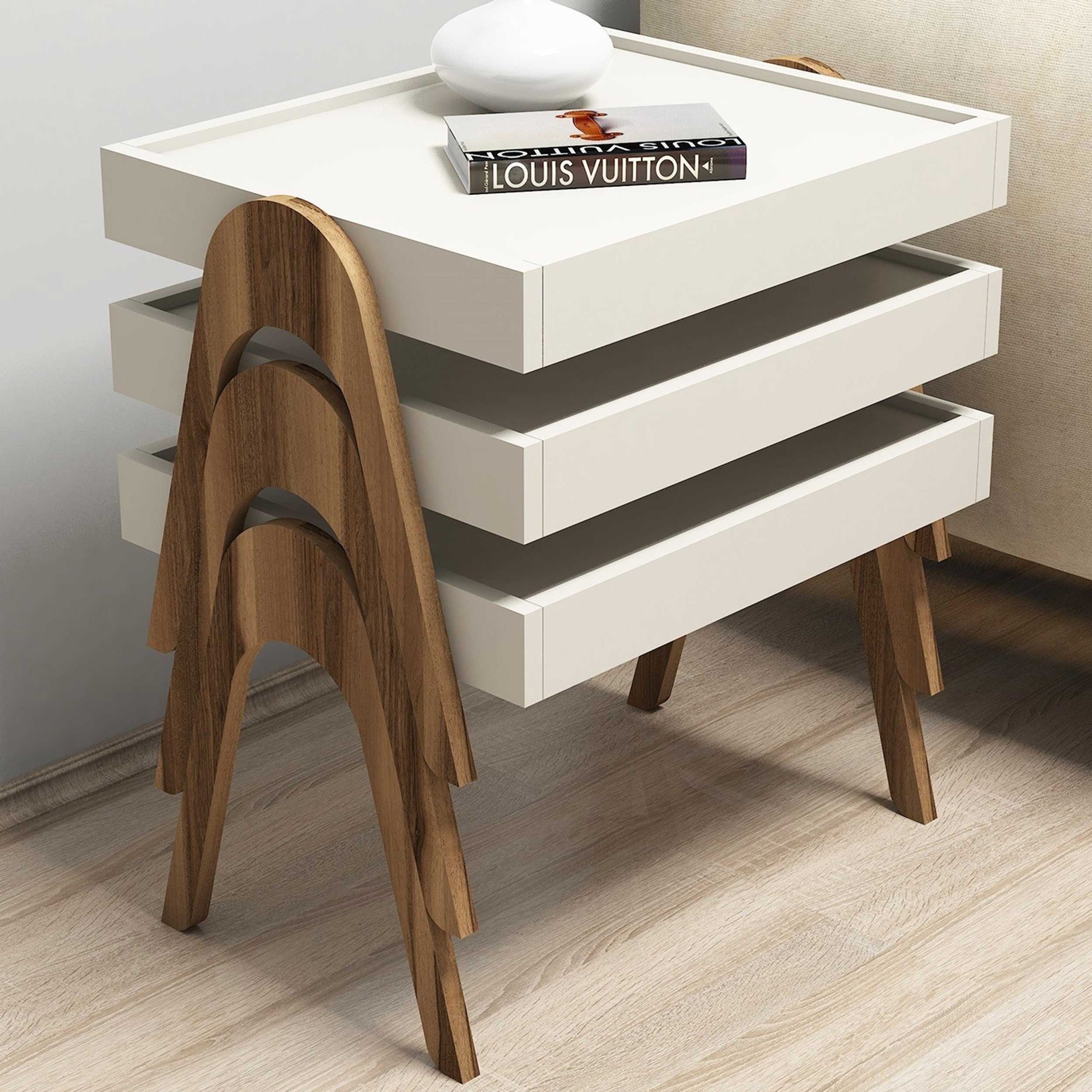 Roma Table gigogne (3 pièces) | 100 % MÉLAMINE | Noyer, crème