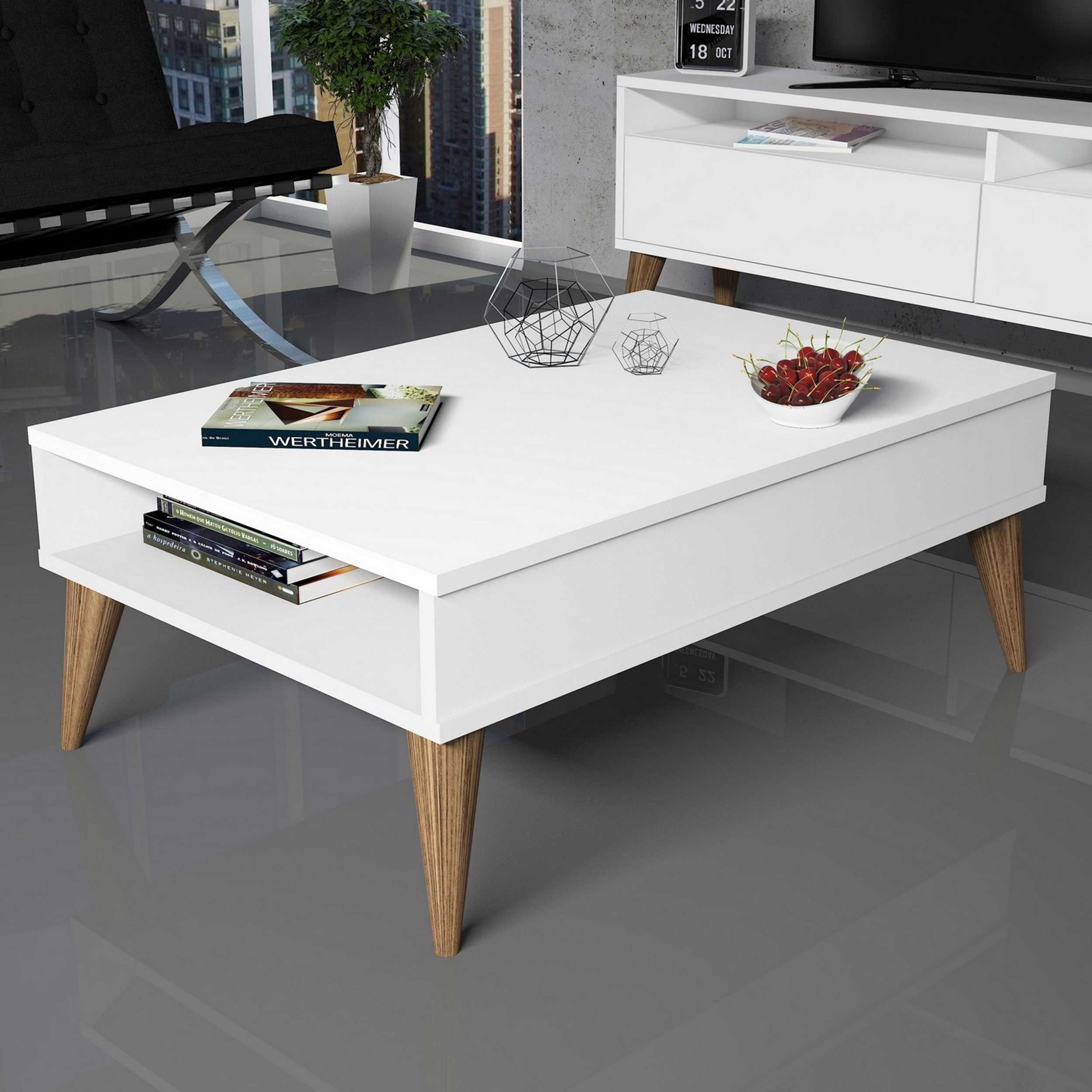 Table basse Woody Fashion | Mélaminé | Epaisseur 18mm | 90x34cm | Blanc