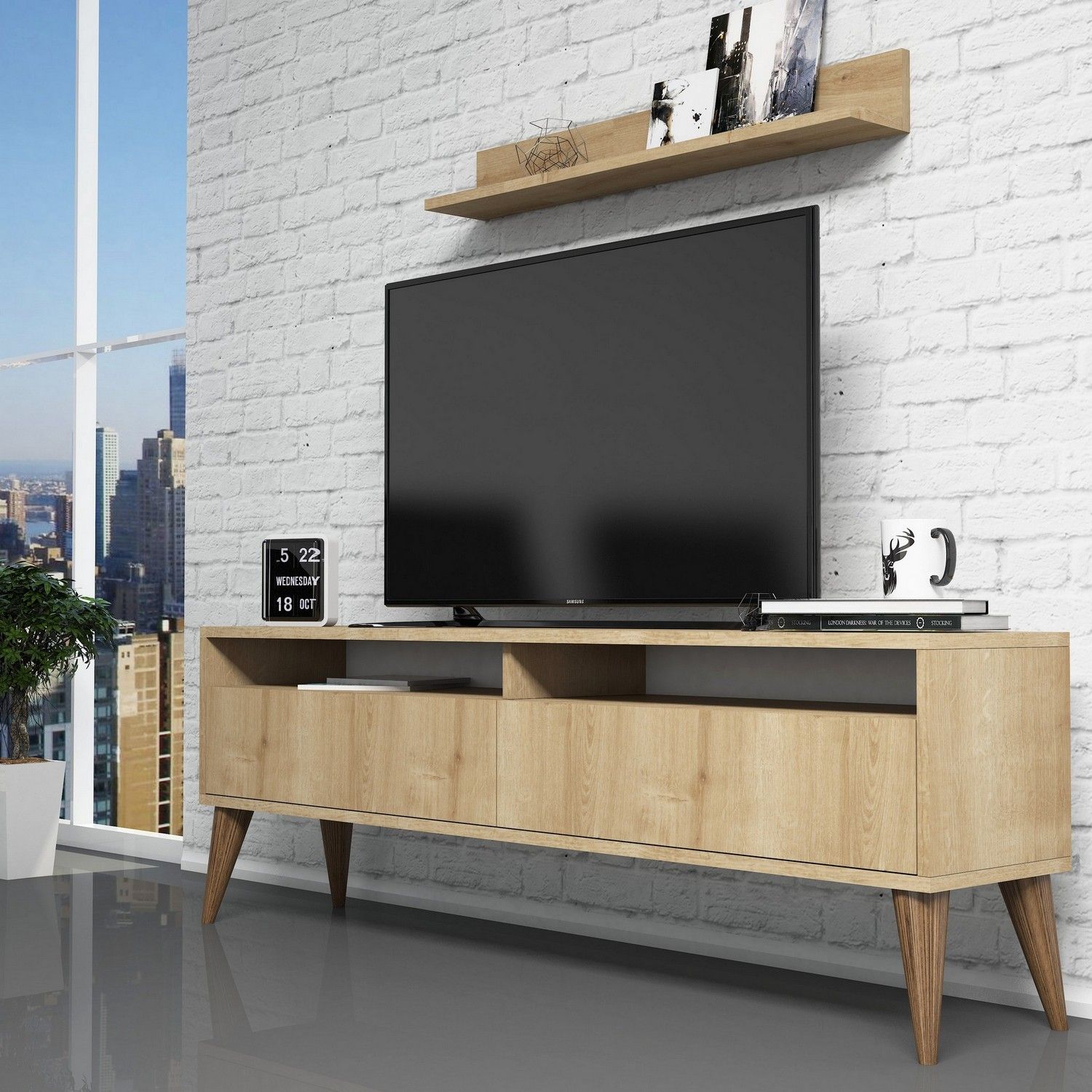 Woody Fashion TV Unit | 100% mélaminé | 150x50x30 cm | Chêne