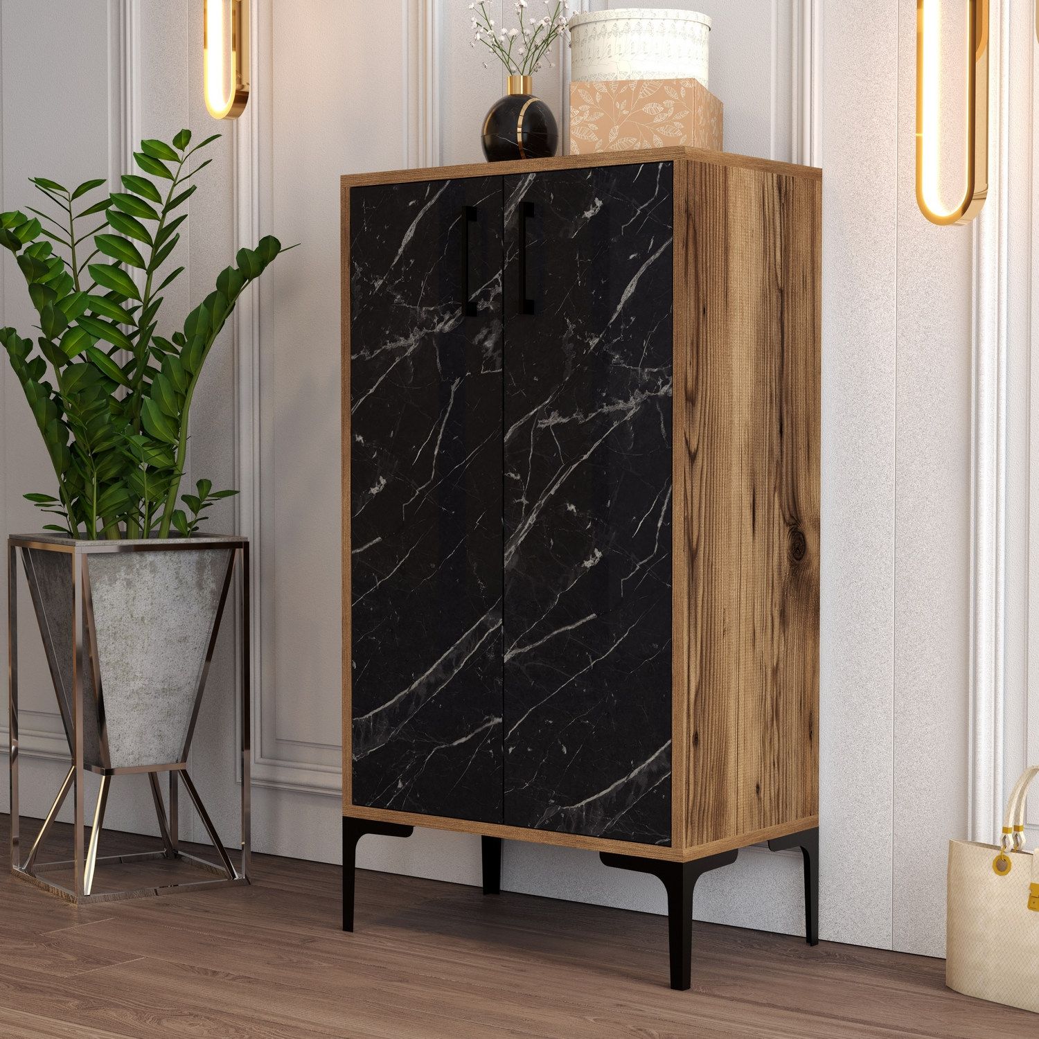 Woody Fashion Shoe Cabinet | 100% Mélamine | Noyer Noir