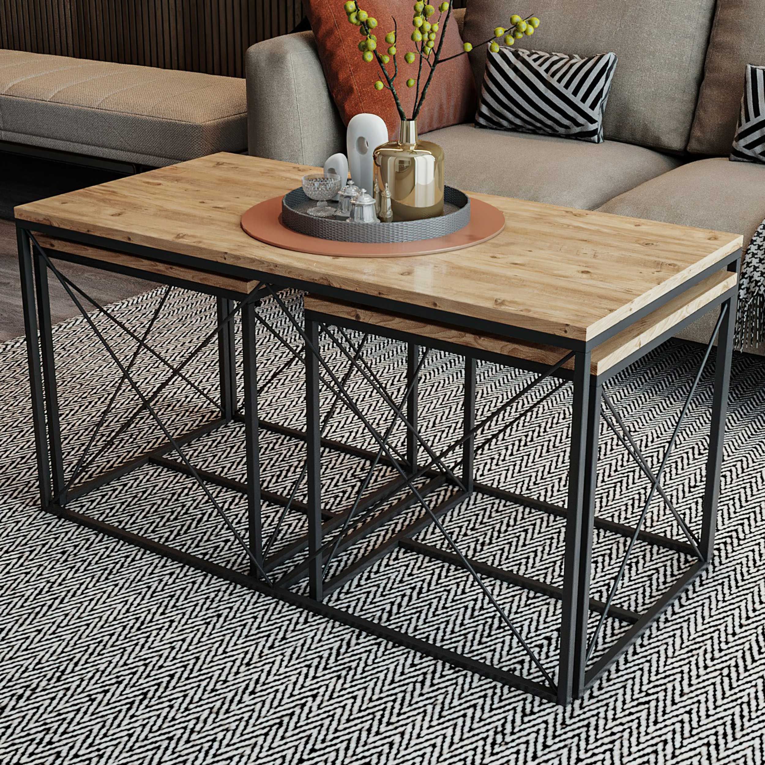 Set de café stylé Woody Fashion avec pieds en métal | Atlantic Pine Black