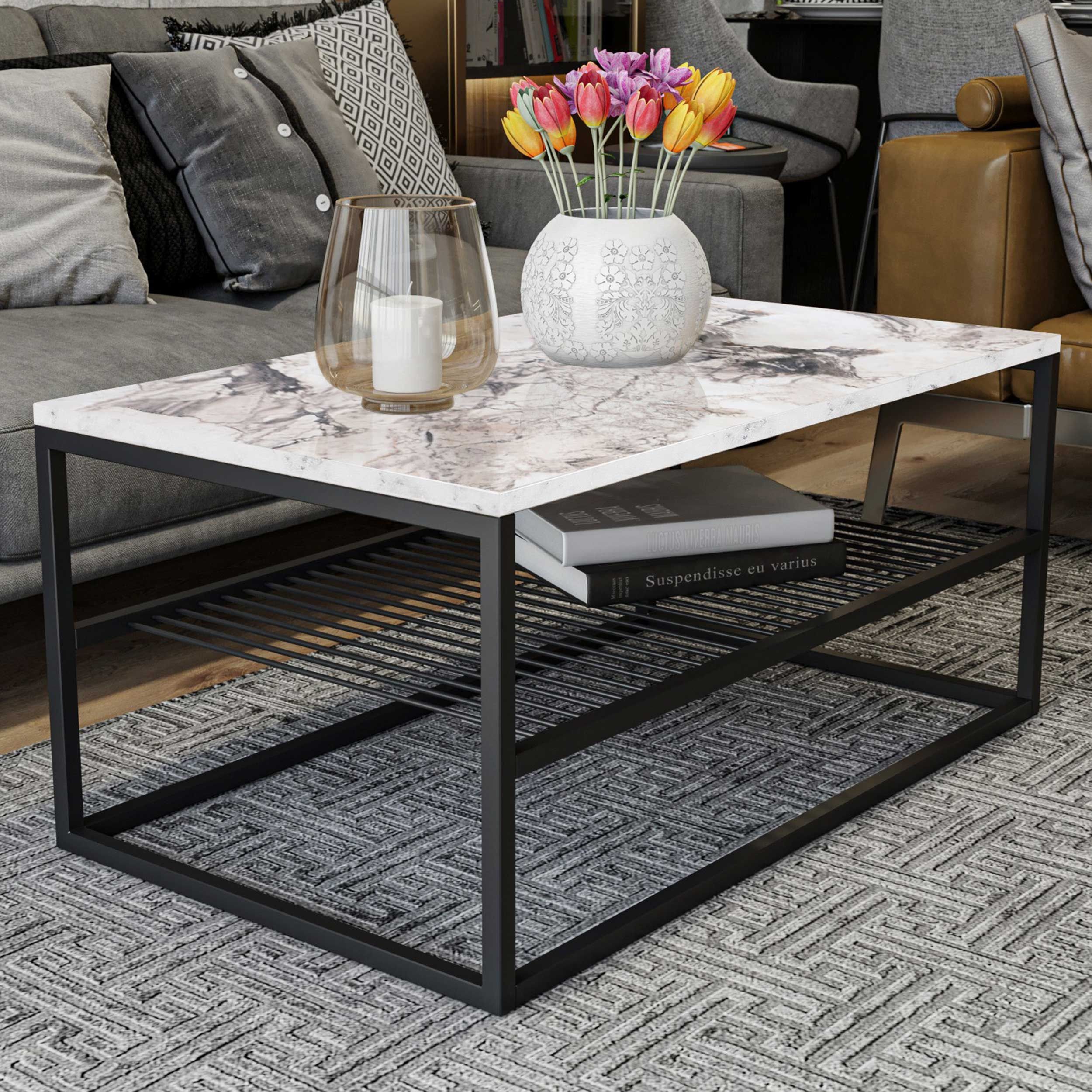 Asude Table basse | 100 % MÉLAMINE | Blanc, Noir