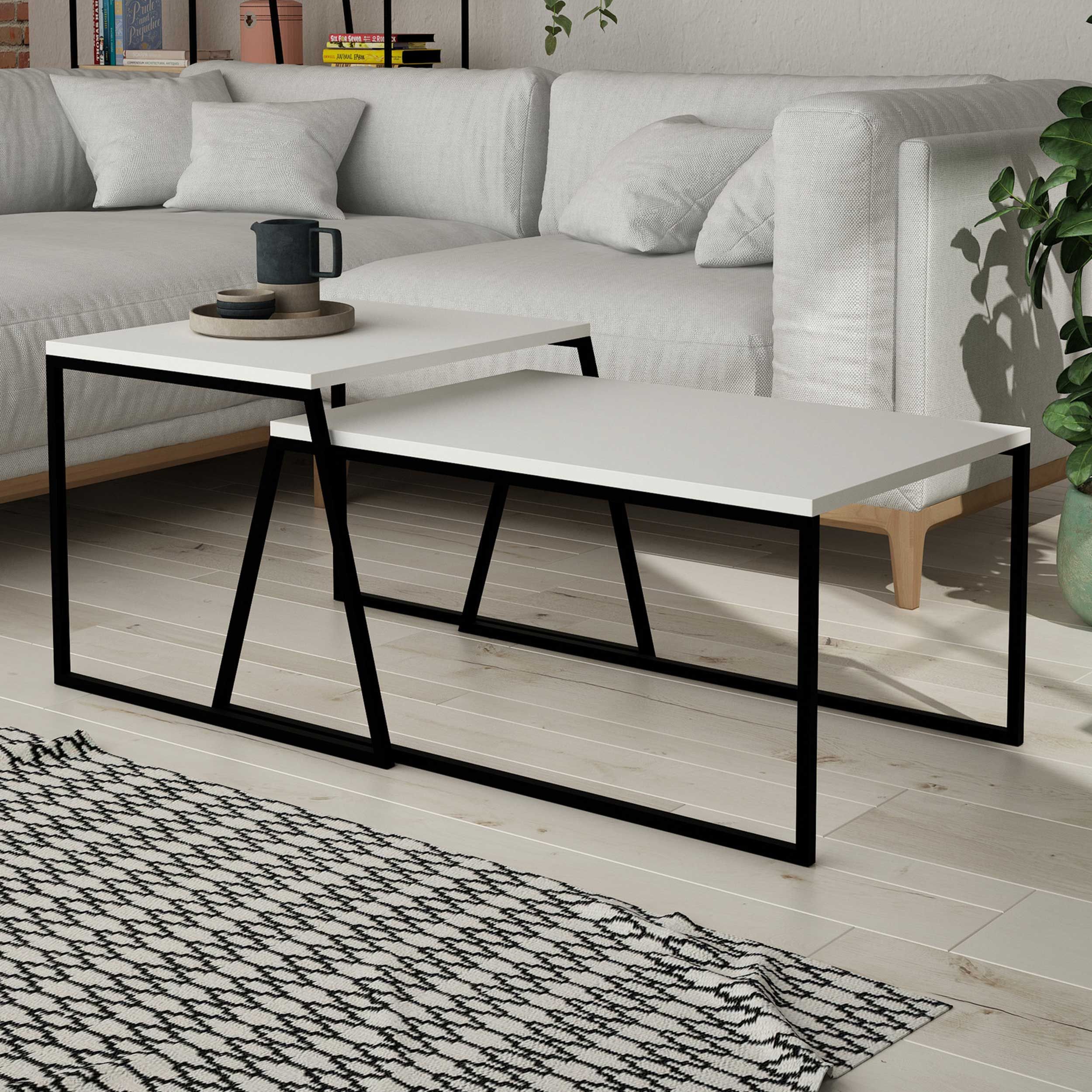 Pal Ensemble de tables basses | 100 % MÉLAMINE | Blanc, Noir