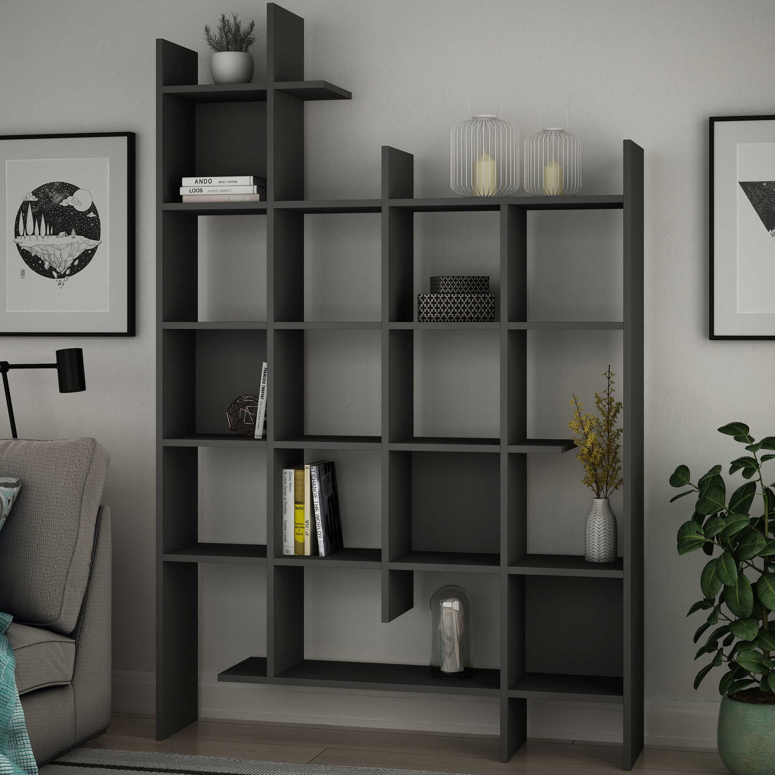 Woody Fashion Bookshelf | 100% Melamine Coated | Anthracite | 122x188x25 cm