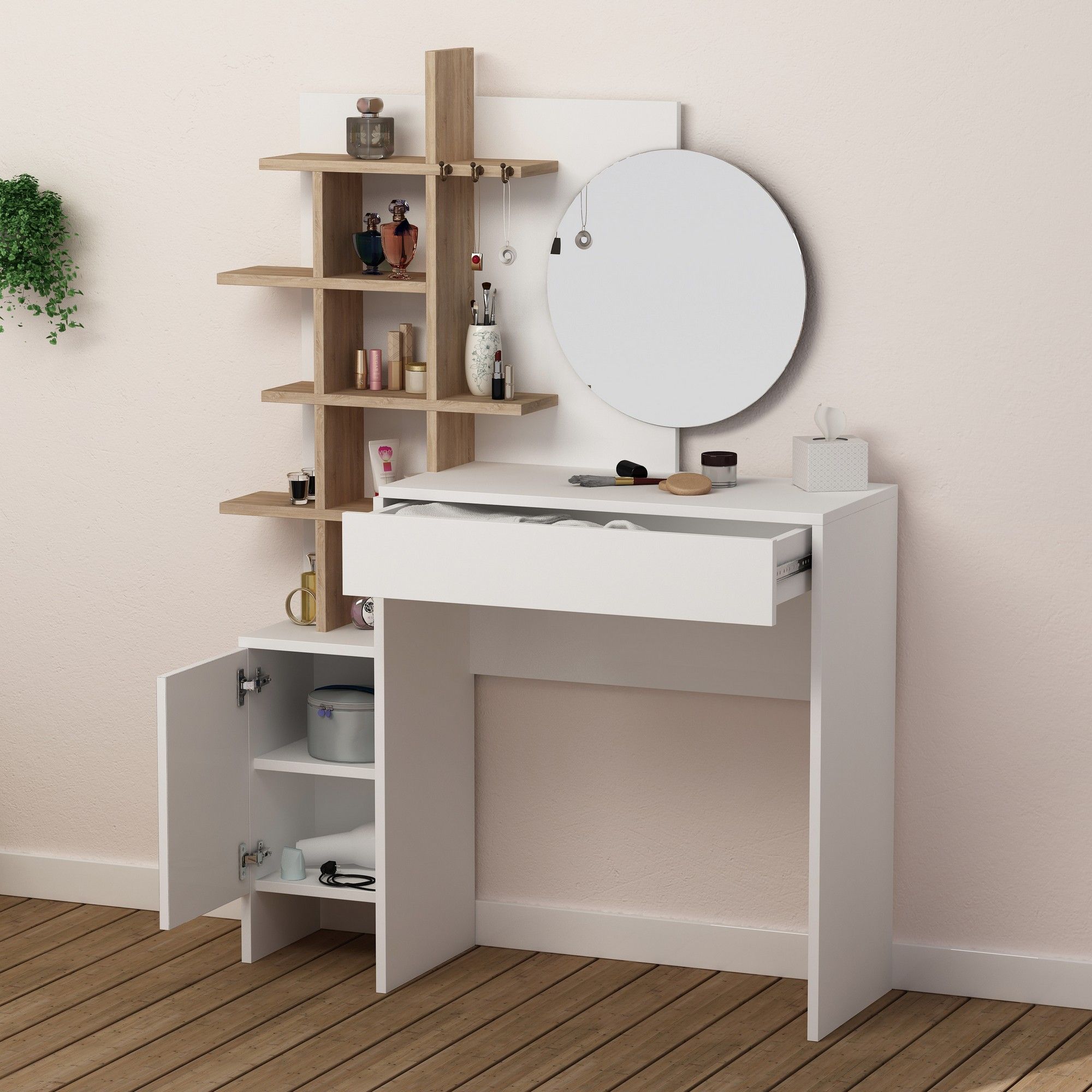 Woody Fashion Make-up Table | 18mm MELAM COATED Board | 105x151x35cm | White Oak