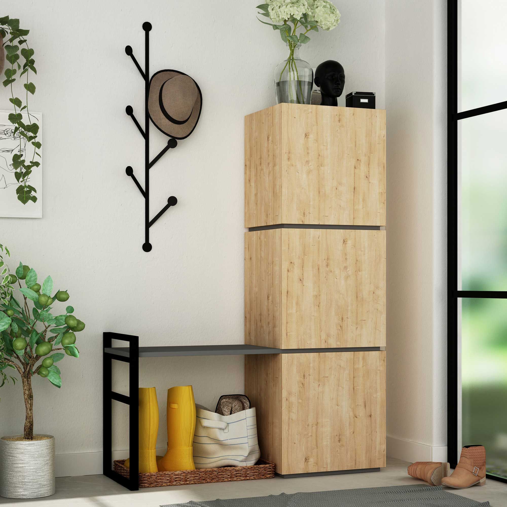 Woody Fashion Shoe Cabinet | 100% Mélamine | Chêne Anthracite