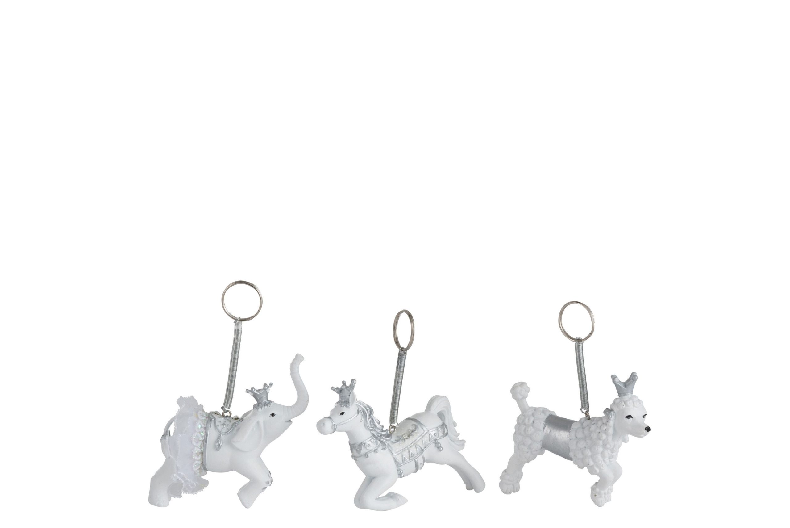 Animal suspendu resine blanc/argent assortiment de 3