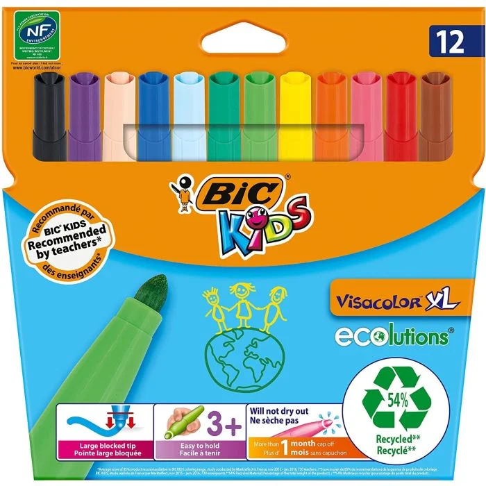 12 feutres de coloriage Visacolor XL - Assortiment BIC KIDS